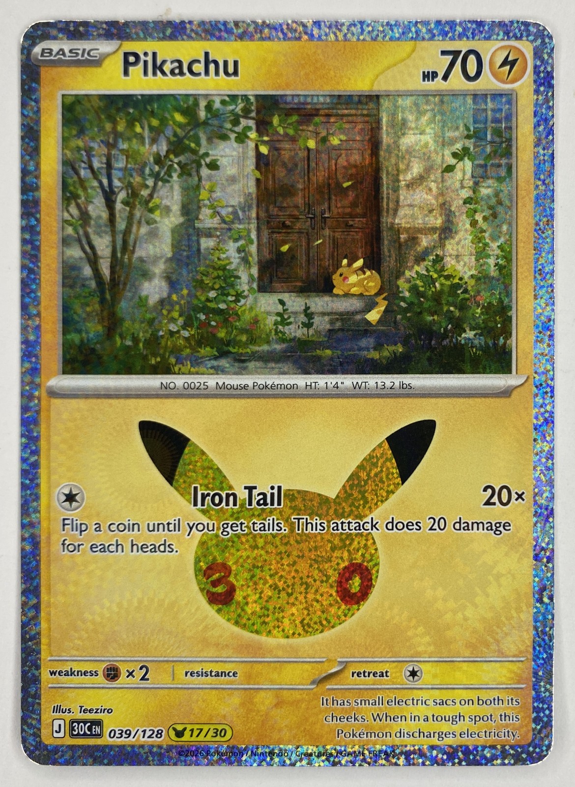 2026 Pokemon 30th Celebration Pikachu #039/128 Iron Tail front