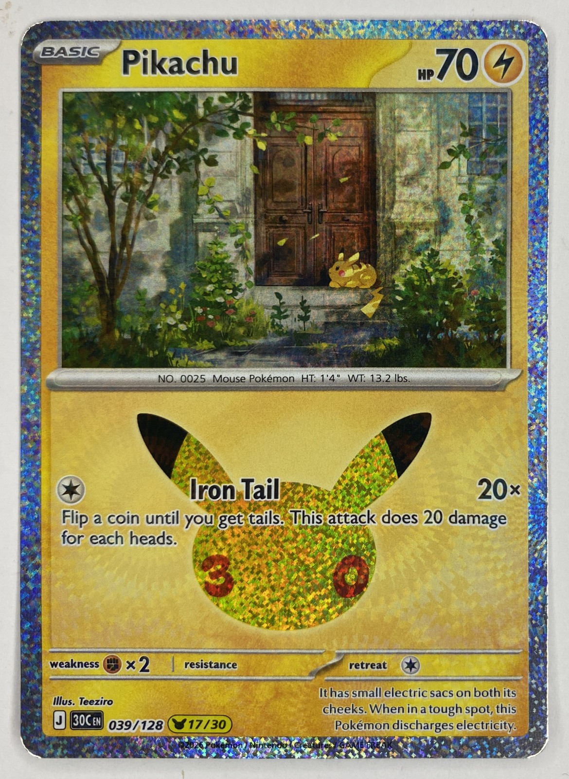 2026 Pokemon 30th Celebration Pikachu #039/128 Iron Tail front