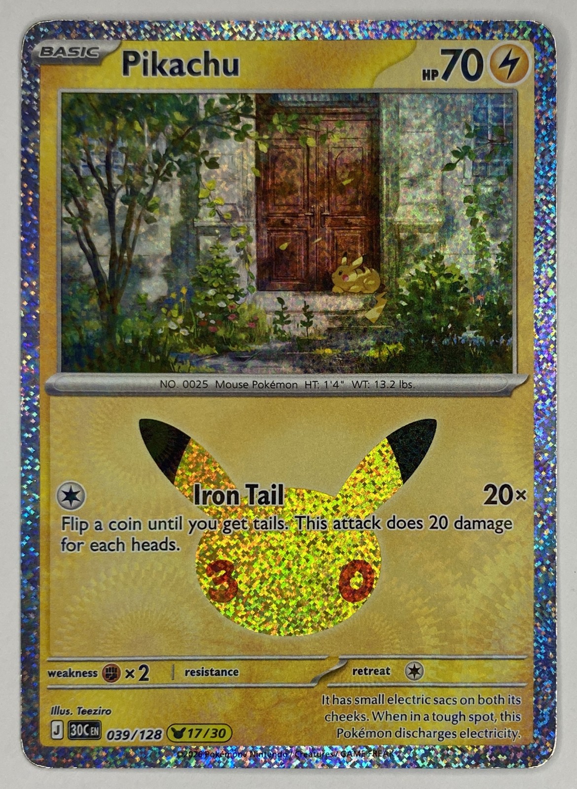2026 Pokemon 30th Celebration Pikachu #039/128 Iron Tail front