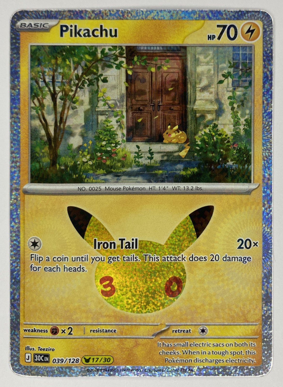 2026 Pokemon 30th Celebration Pikachu #039/128 Iron Tail front