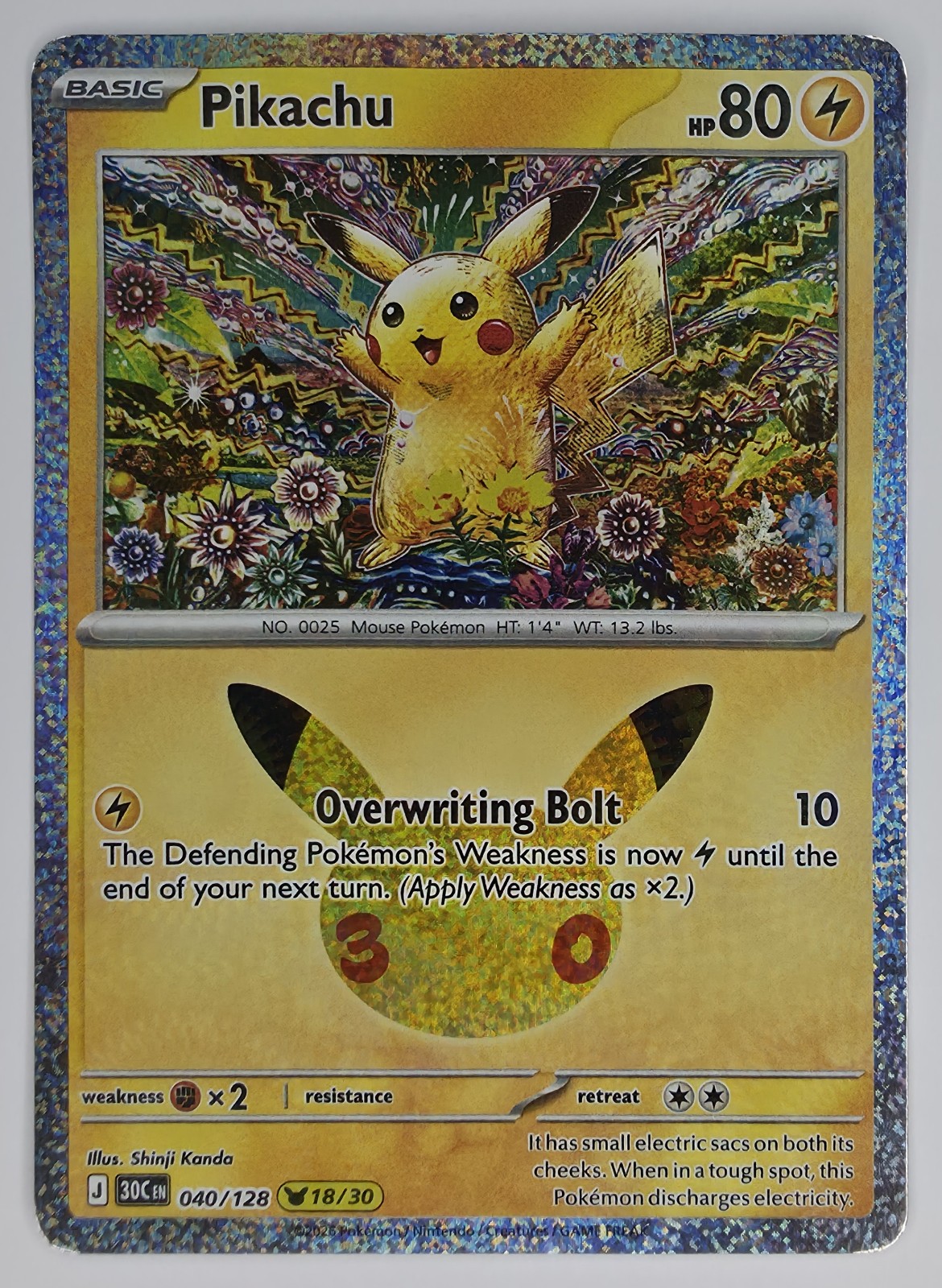 2026 Pokemon 30th Celebration Pikachu #040/128 Overwriting Bolt front