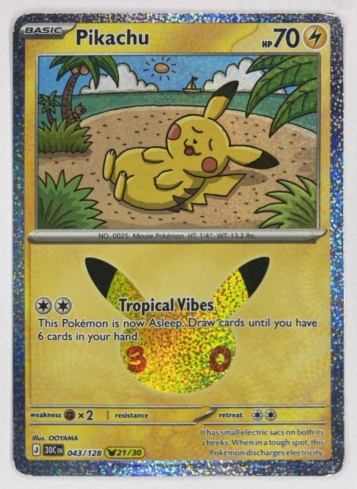 2026 Pokemon 30th Celebration Pikachu #043/128 Tropical Vibes front