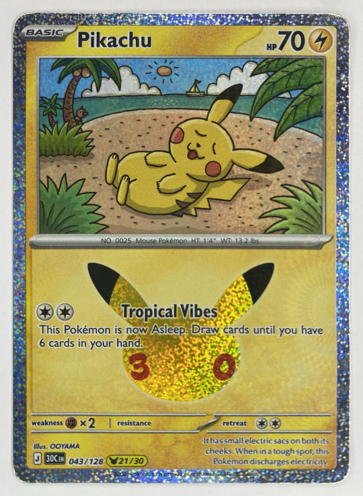 2026 Pokemon 30th Celebration Pikachu #043/128 Tropical Vibes front