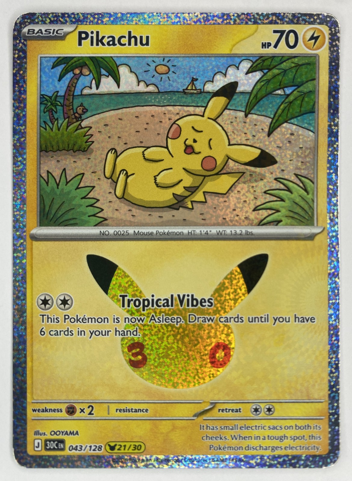 2026 Pokemon 30th Celebration Pikachu #043/128 Tropical Vibes front
