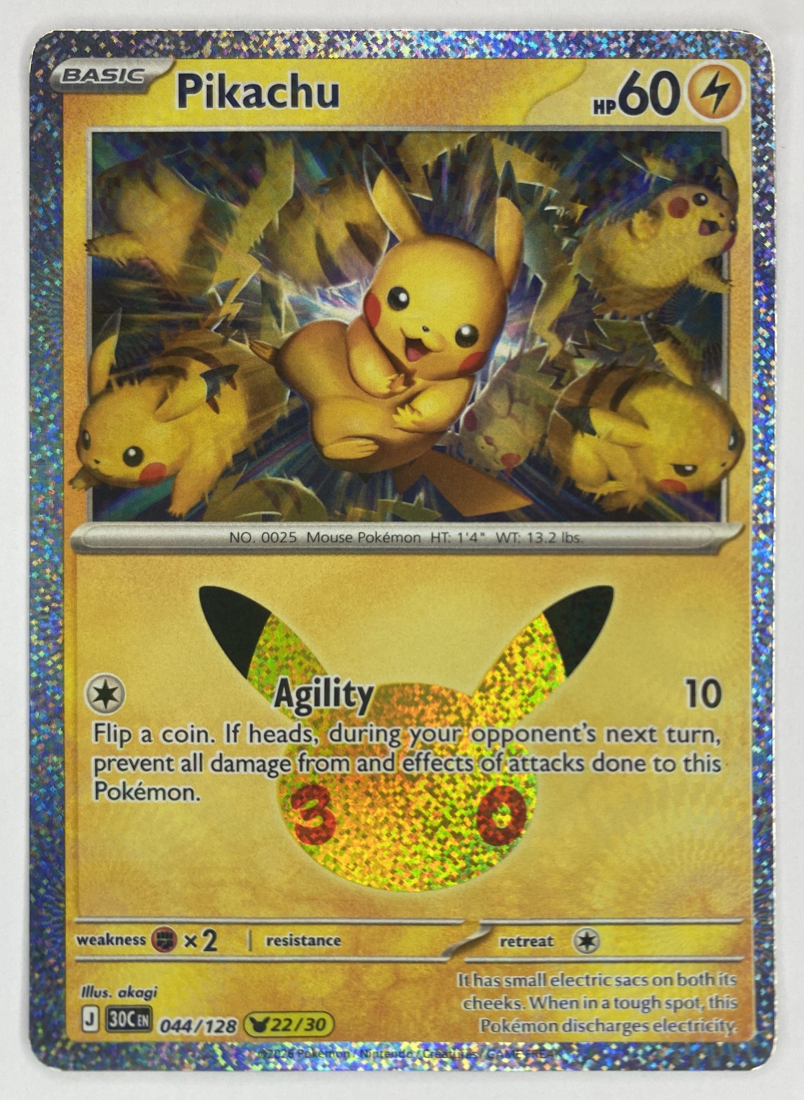2026 Pokemon 30th Celebration Pikachu #044/128 Pikachu Rare front