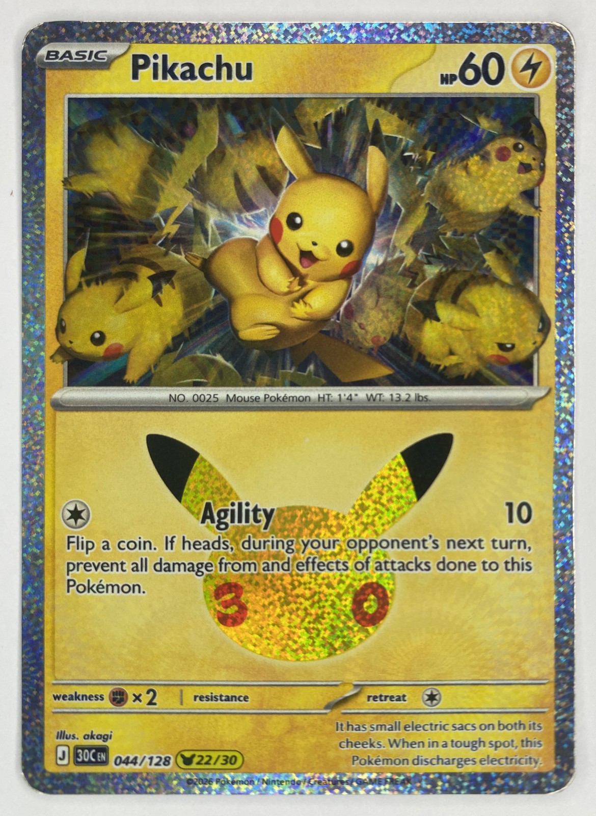 2026 Pokemon 30th Celebration Pikachu #044/128 Pikachu Rare front