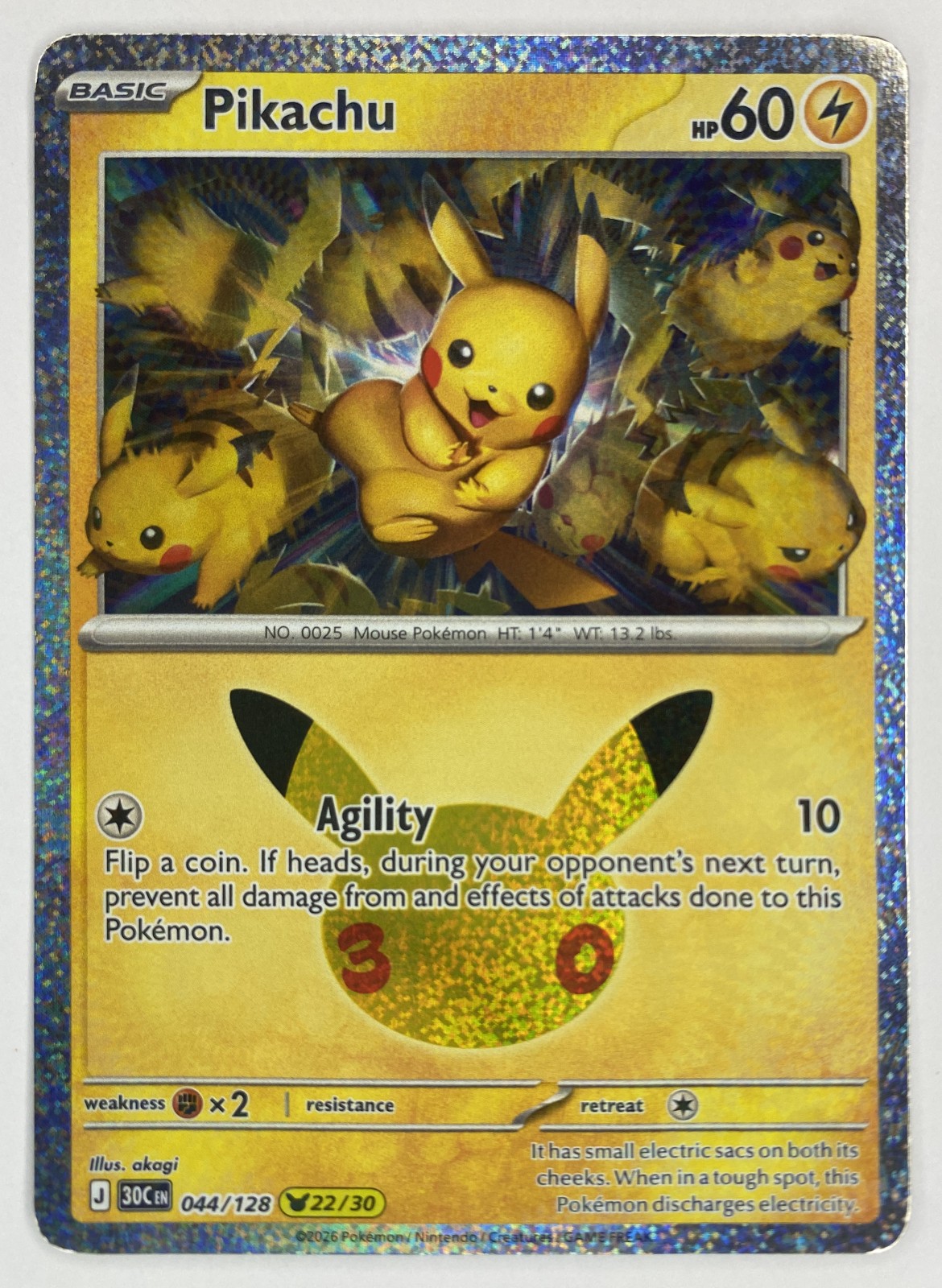 2026 Pokemon 30th Celebration Pikachu #044/128 Pikachu Rare front