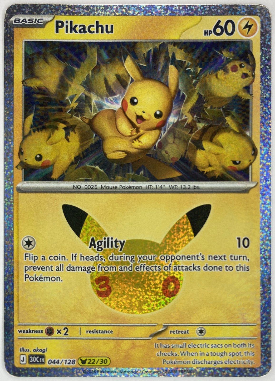 2026 Pokemon 30th Celebration Pikachu #044/128 Pikachu Rare front