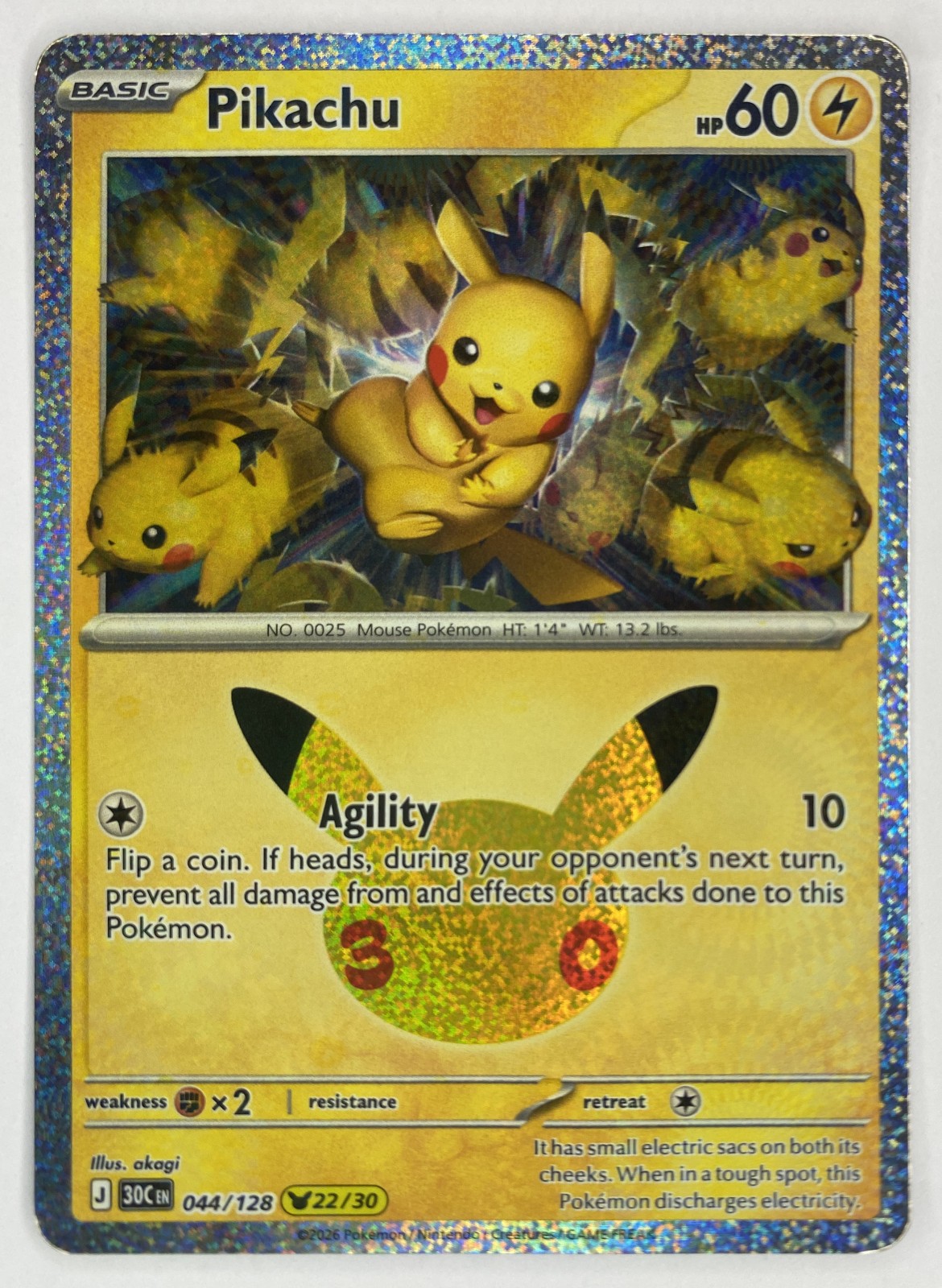2026 Pokemon 30th Celebration Pikachu #044/128 Pikachu Rare front