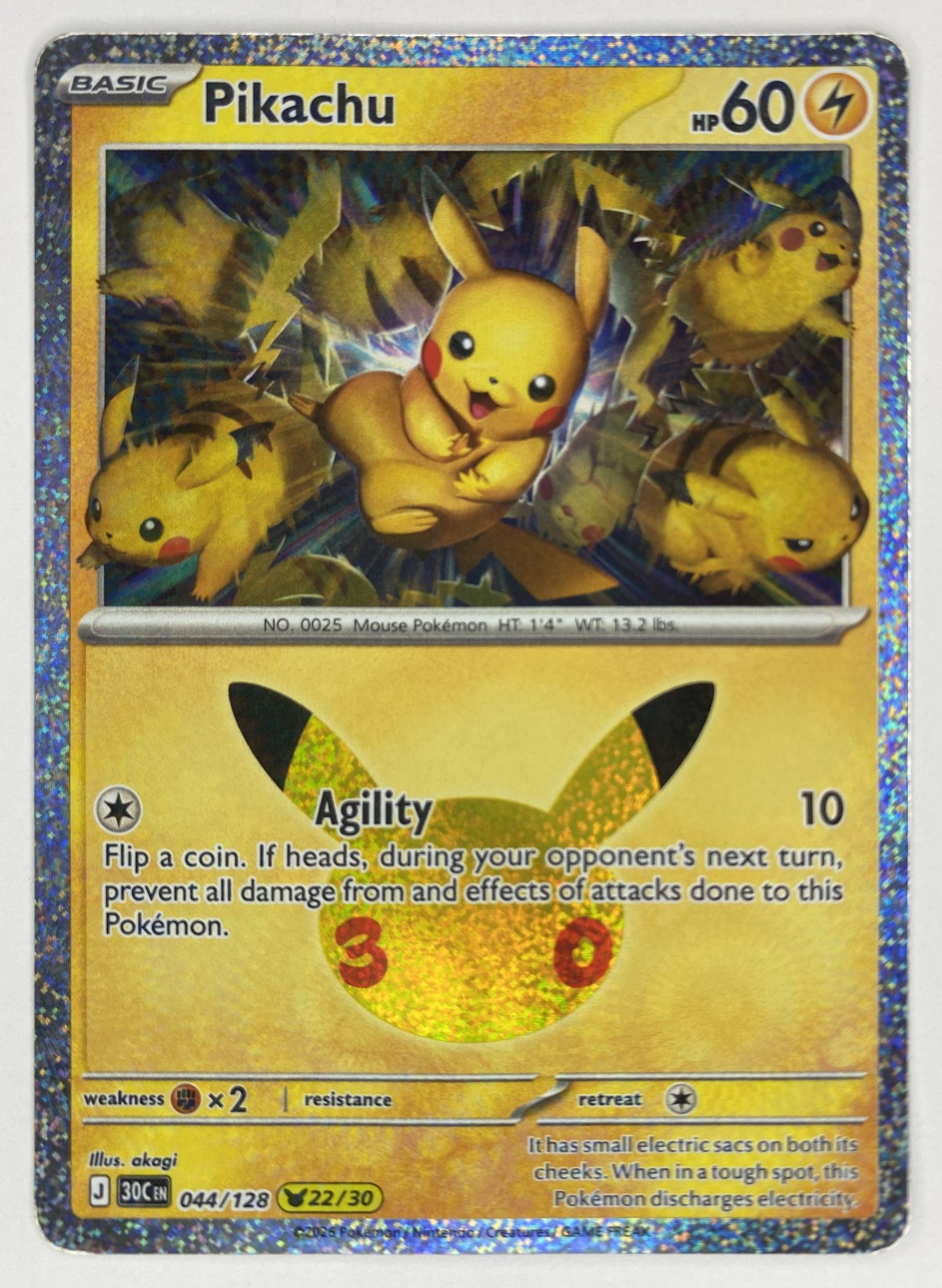 2026 Pokemon 30th Celebration Pikachu #044/128 Pikachu Rare front