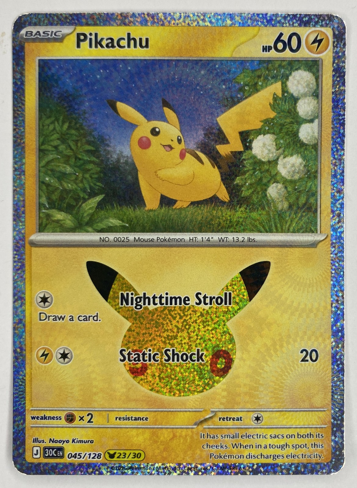 2026 Pokemon 30th Celebration Pikachu #045/128 Pikachu Rare front