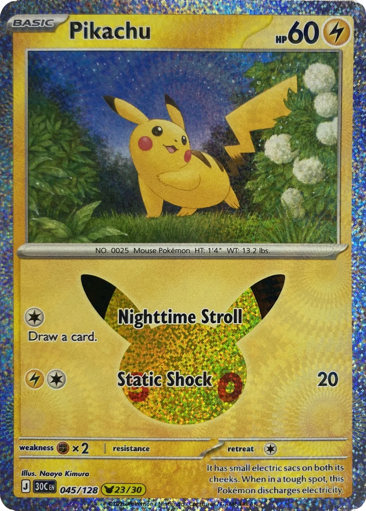 Pikachu #045/128, front