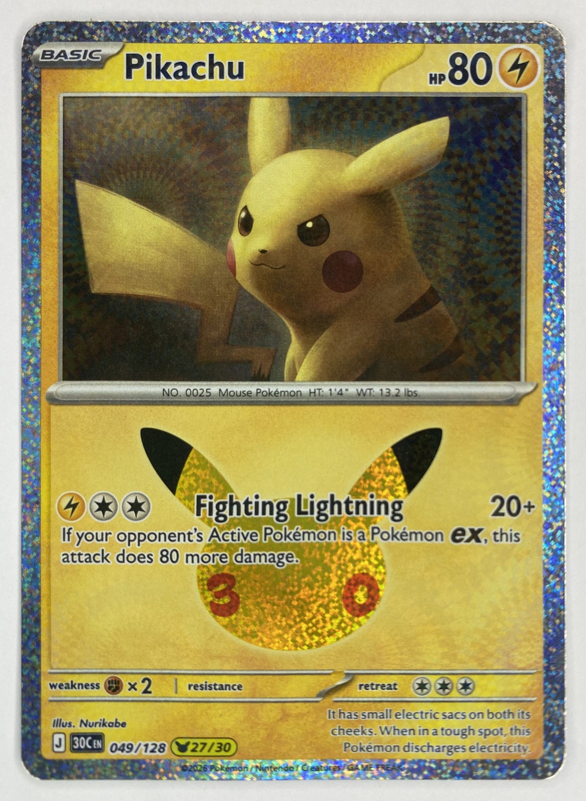 2026 Pokemon 30th Celebration Pikachu #049/128 Pikachu Rare front