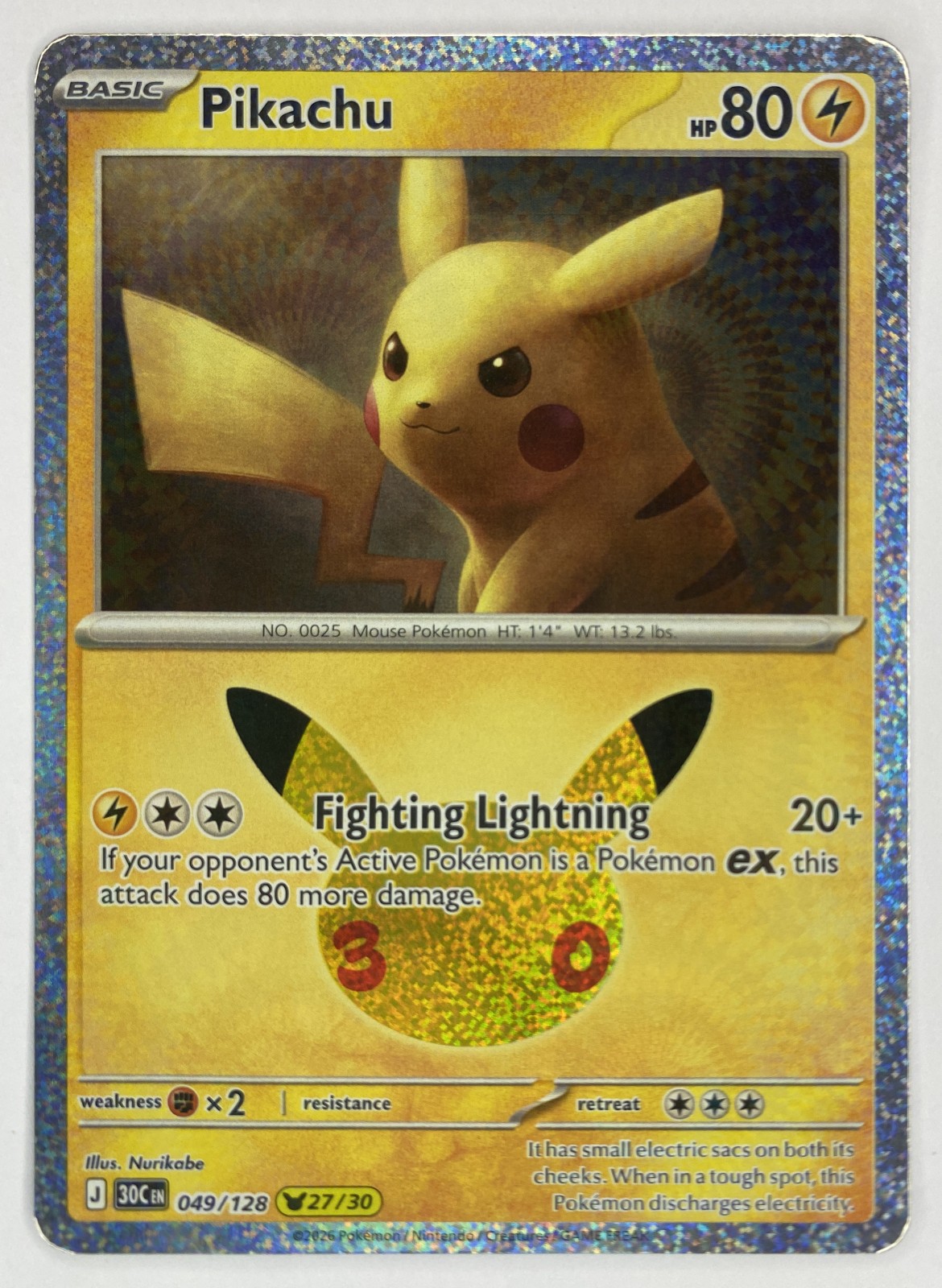 2026 Pokemon 30th Celebration Pikachu #049/128 Pikachu Rare front