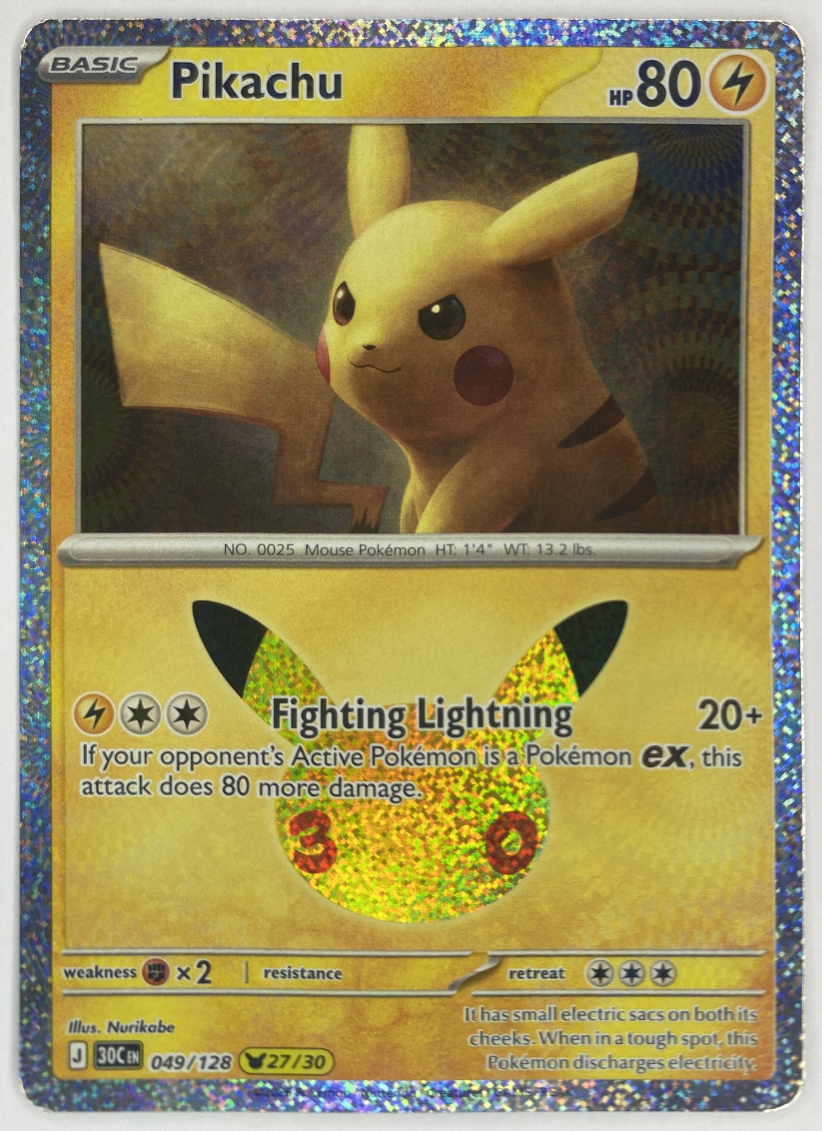 2026 Pokemon 30th Celebration Pikachu #049/128 Pikachu Rare front