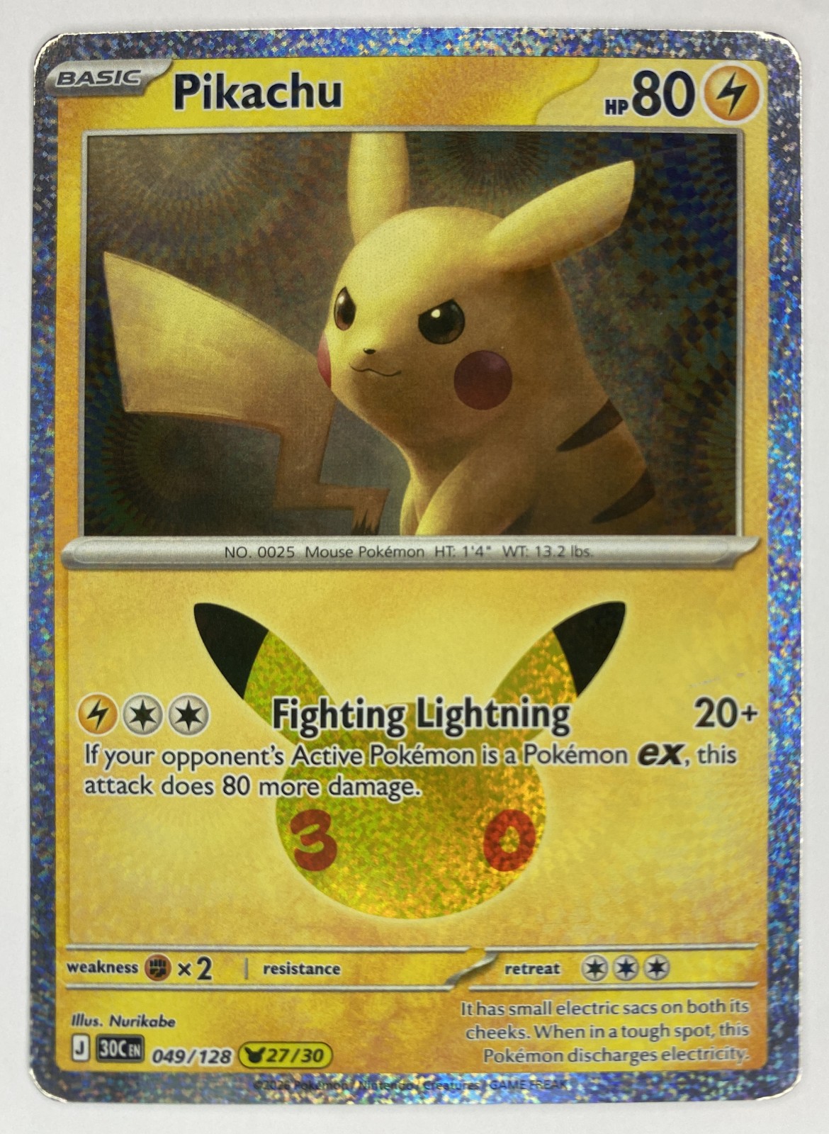 2026 Pokemon 30th Celebration Pikachu #049/128 Pikachu Rare front