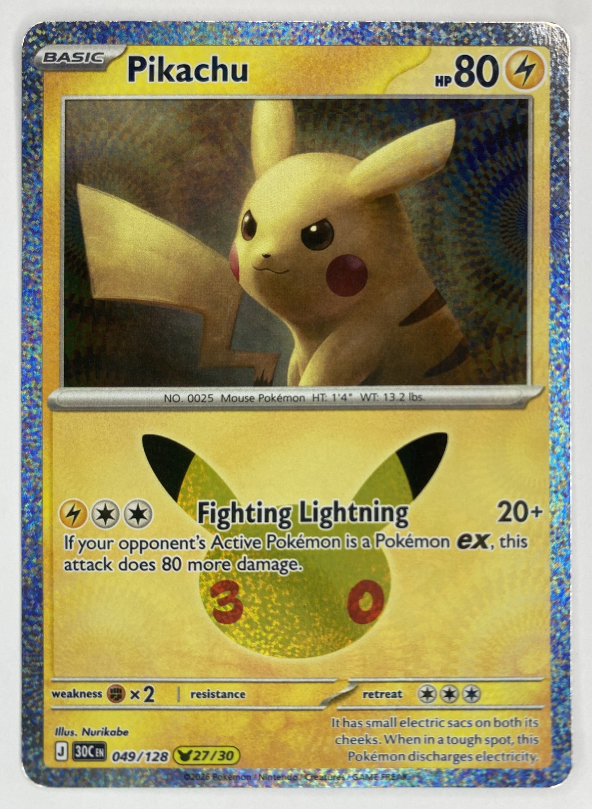 2026 Pokemon 30th Celebration Pikachu #049/128 Pikachu Rare front