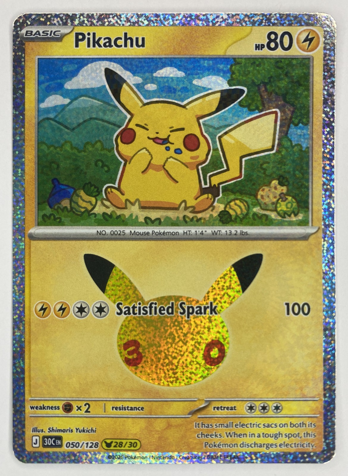 2026 Pokemon 30th Celebration Pikachu #050/128 Pikachu Rare front
