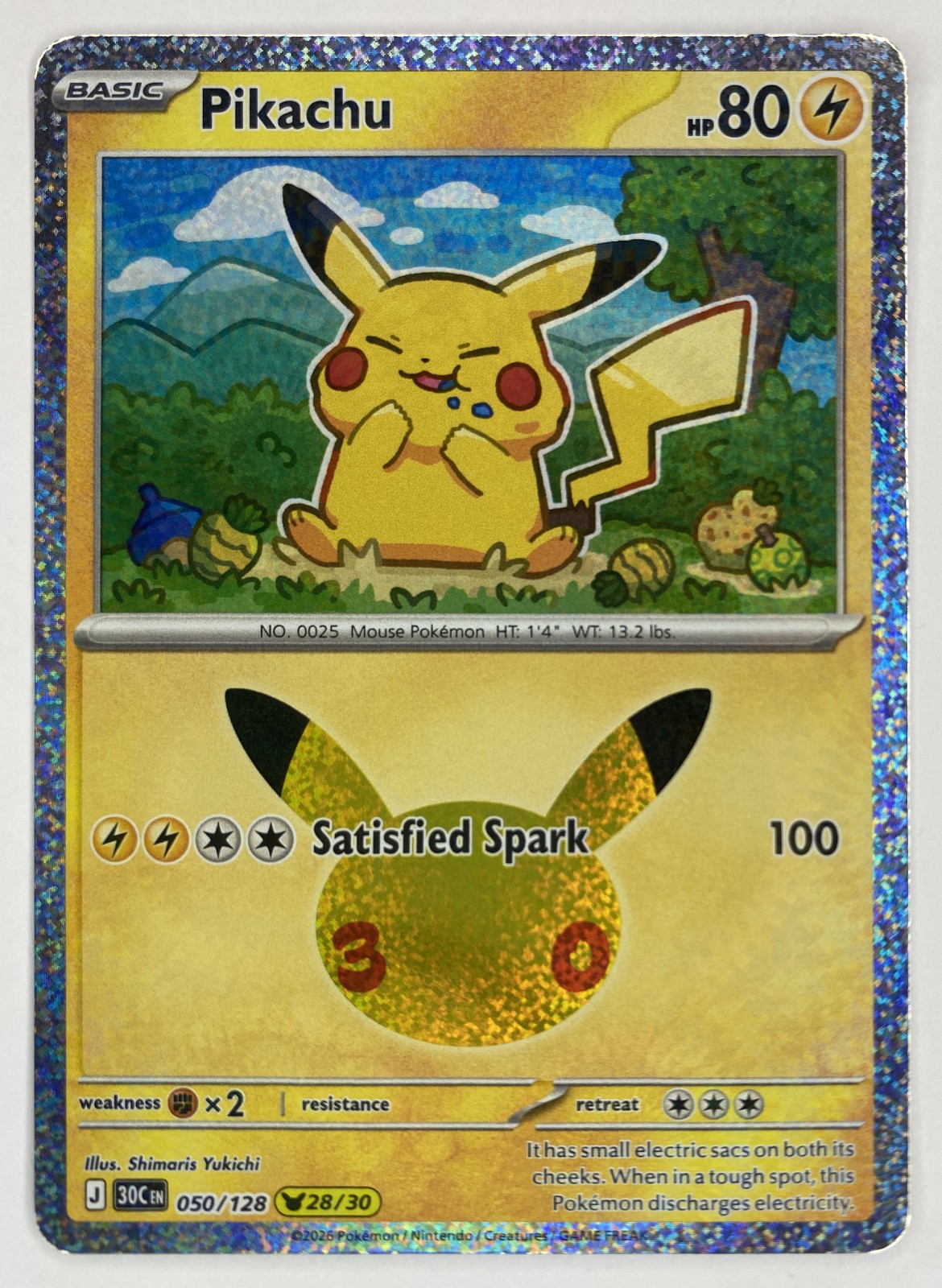 2026 Pokemon 30th Celebration Pikachu #050/128 Pikachu Rare front