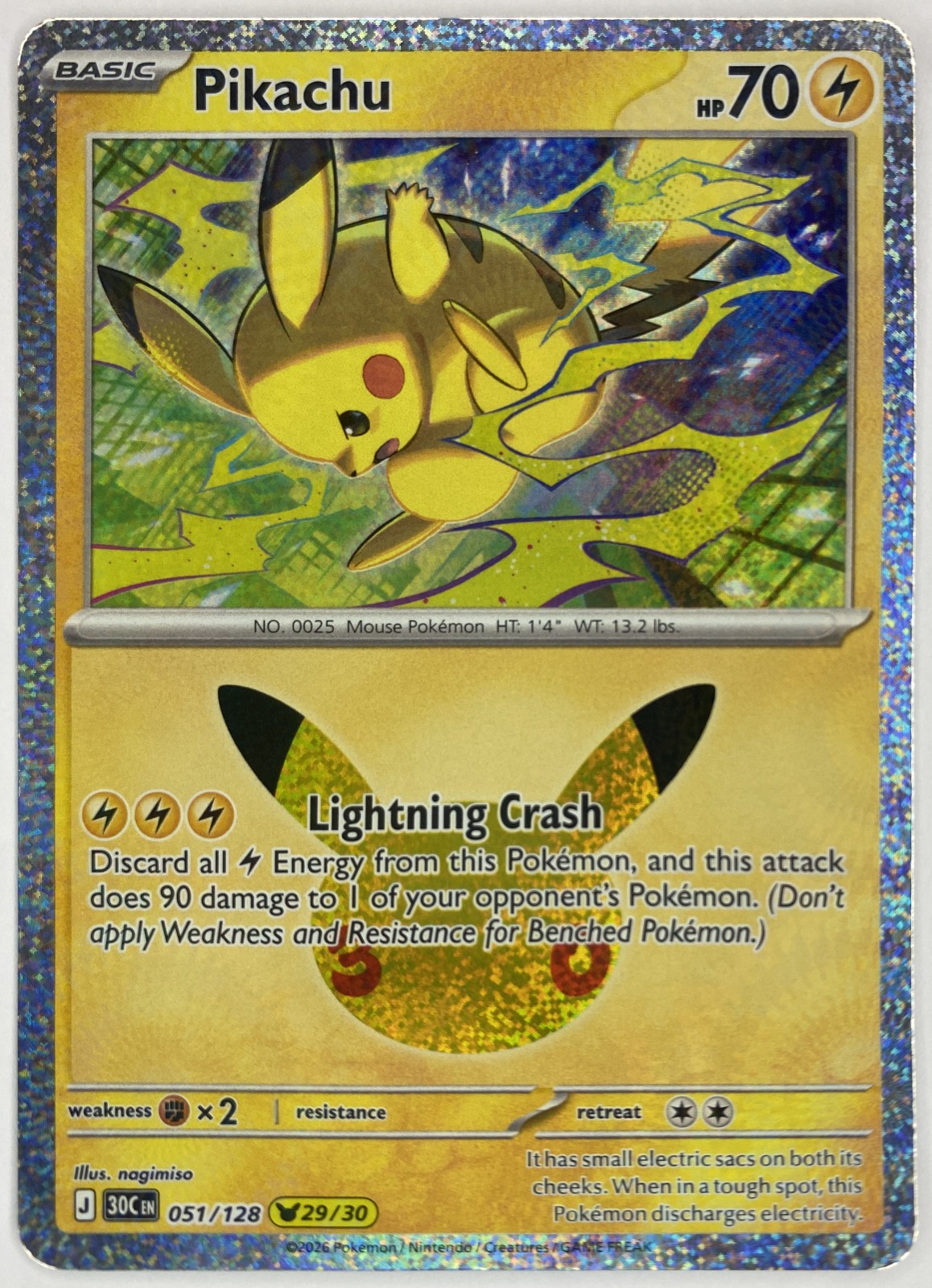 2026 Pokemon 30th Celebration Pikachu #051/128 Pikachu Rare front