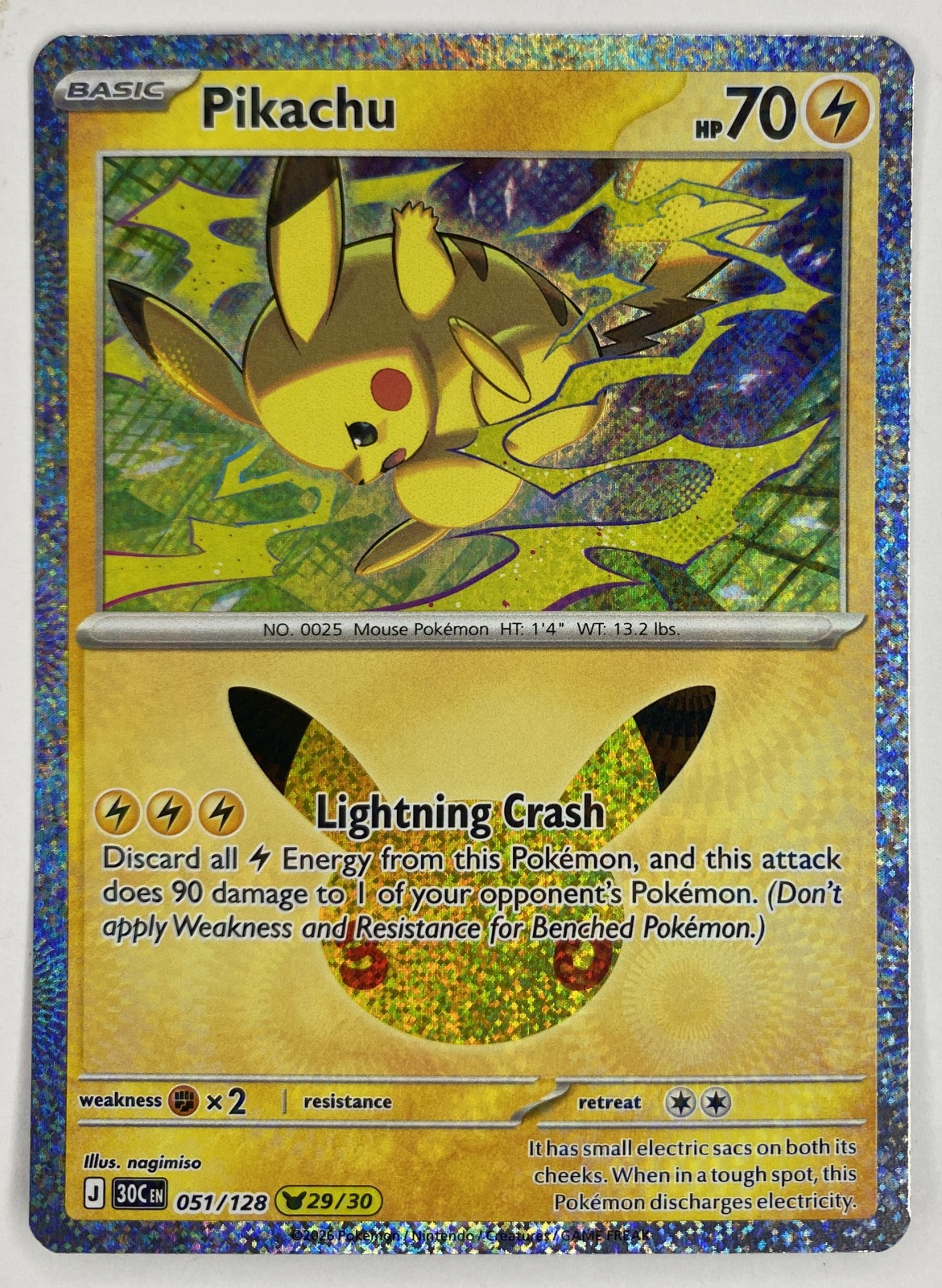 2026 Pokemon 30th Celebration Pikachu #051/128 Pikachu Rare front