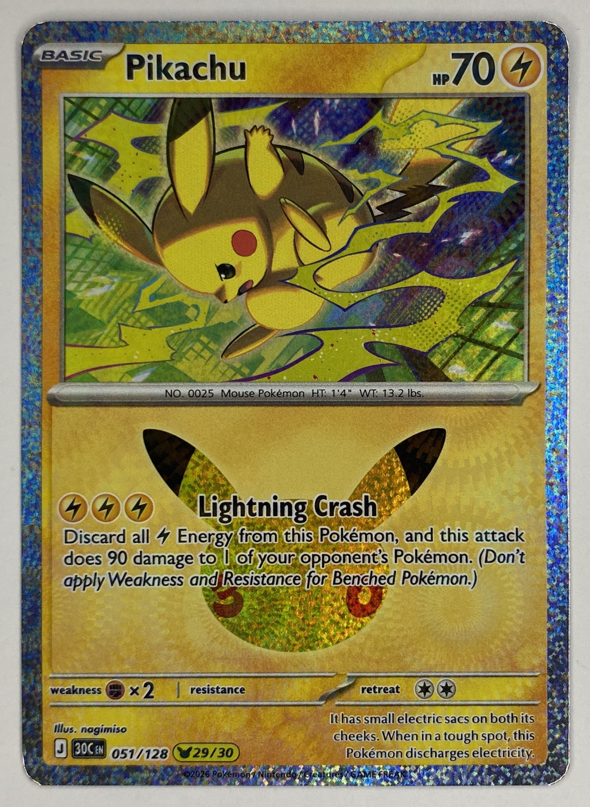 2026 Pokemon 30th Celebration Pikachu #051/128 Pikachu Rare front