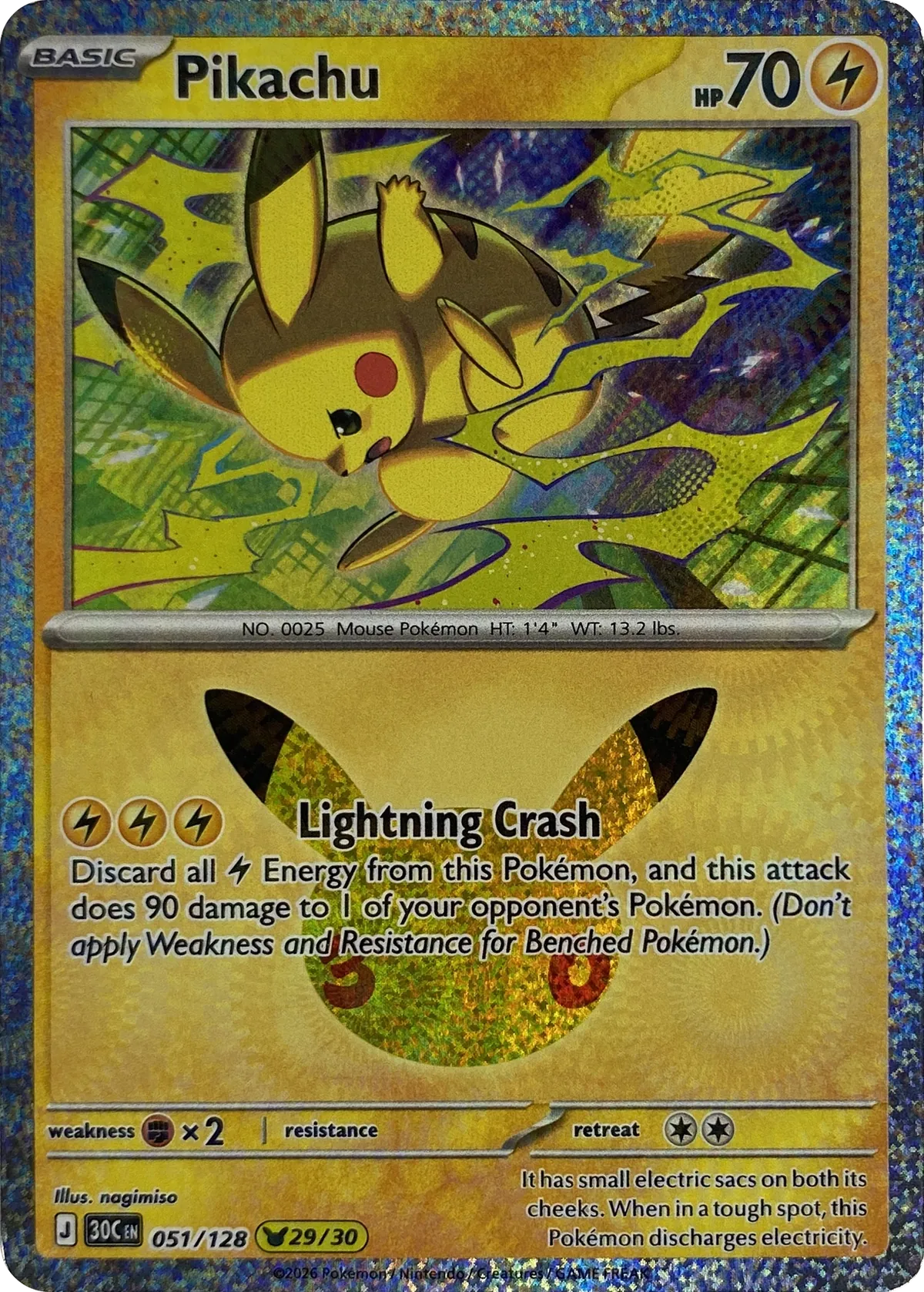 Pikachu #051/128, front
