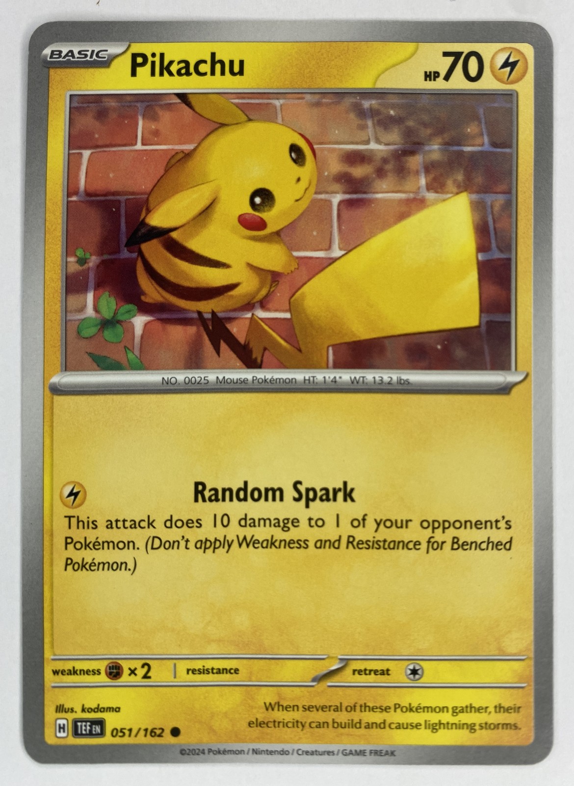2024 Pokemon Temporal Forces Pikachu #051/162 Common front