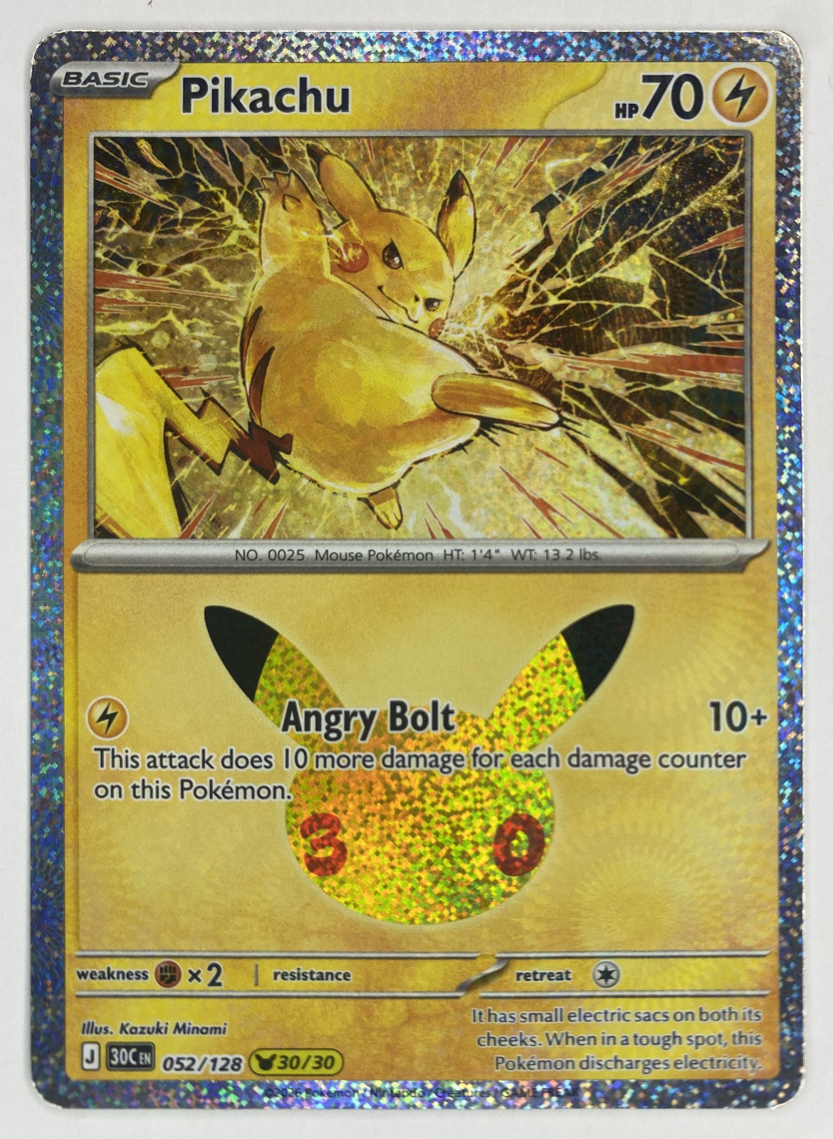 2026 Pokemon 30th Celebration Pikachu #052/128 Angry Bolt front