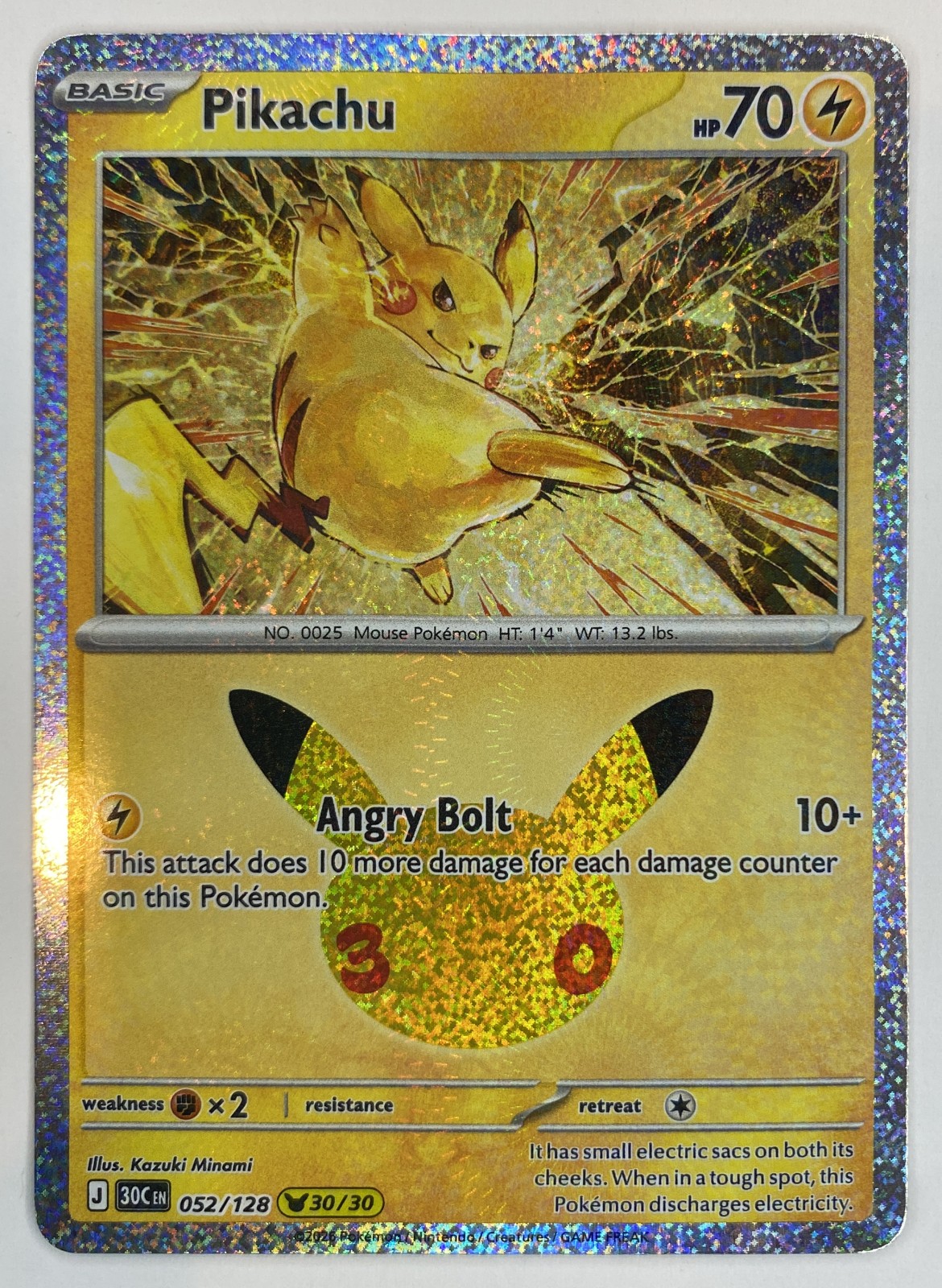 2026 Pokemon 30th Celebration Pikachu #052/128 Angry Bolt front