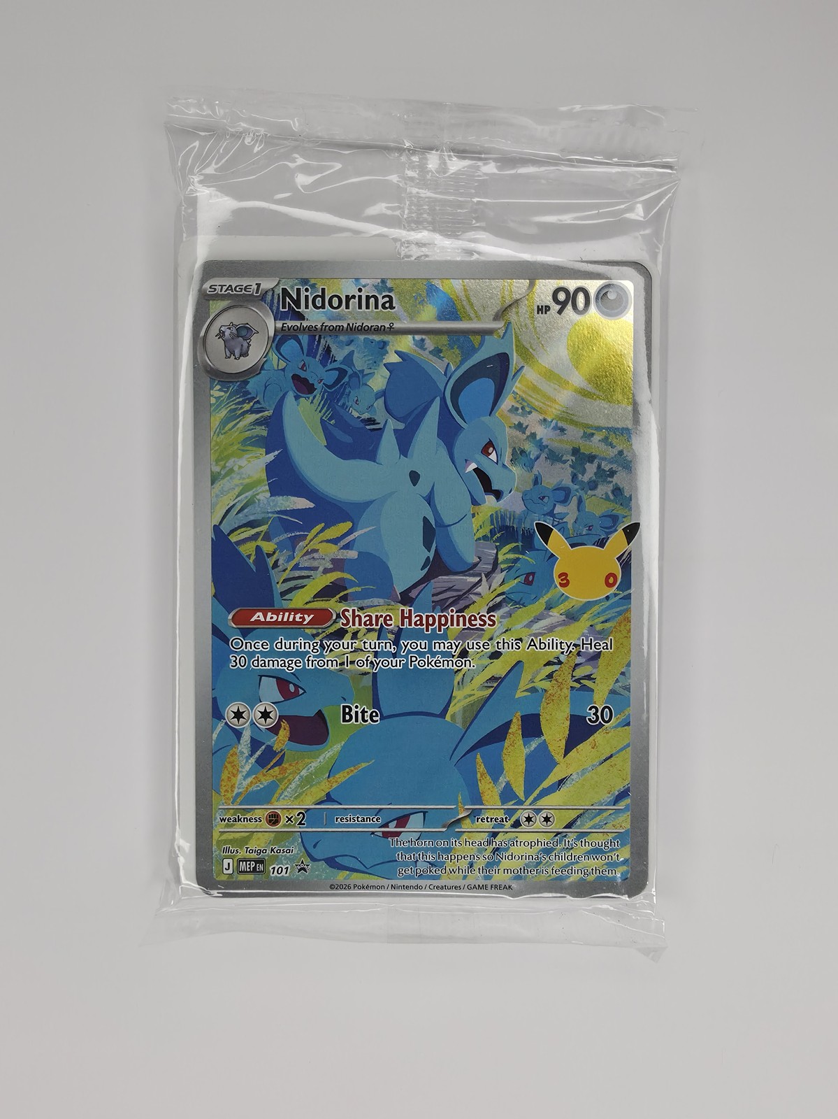 Pokemon 30th Celebration Nidorina MEP 101 promo, sealed, front