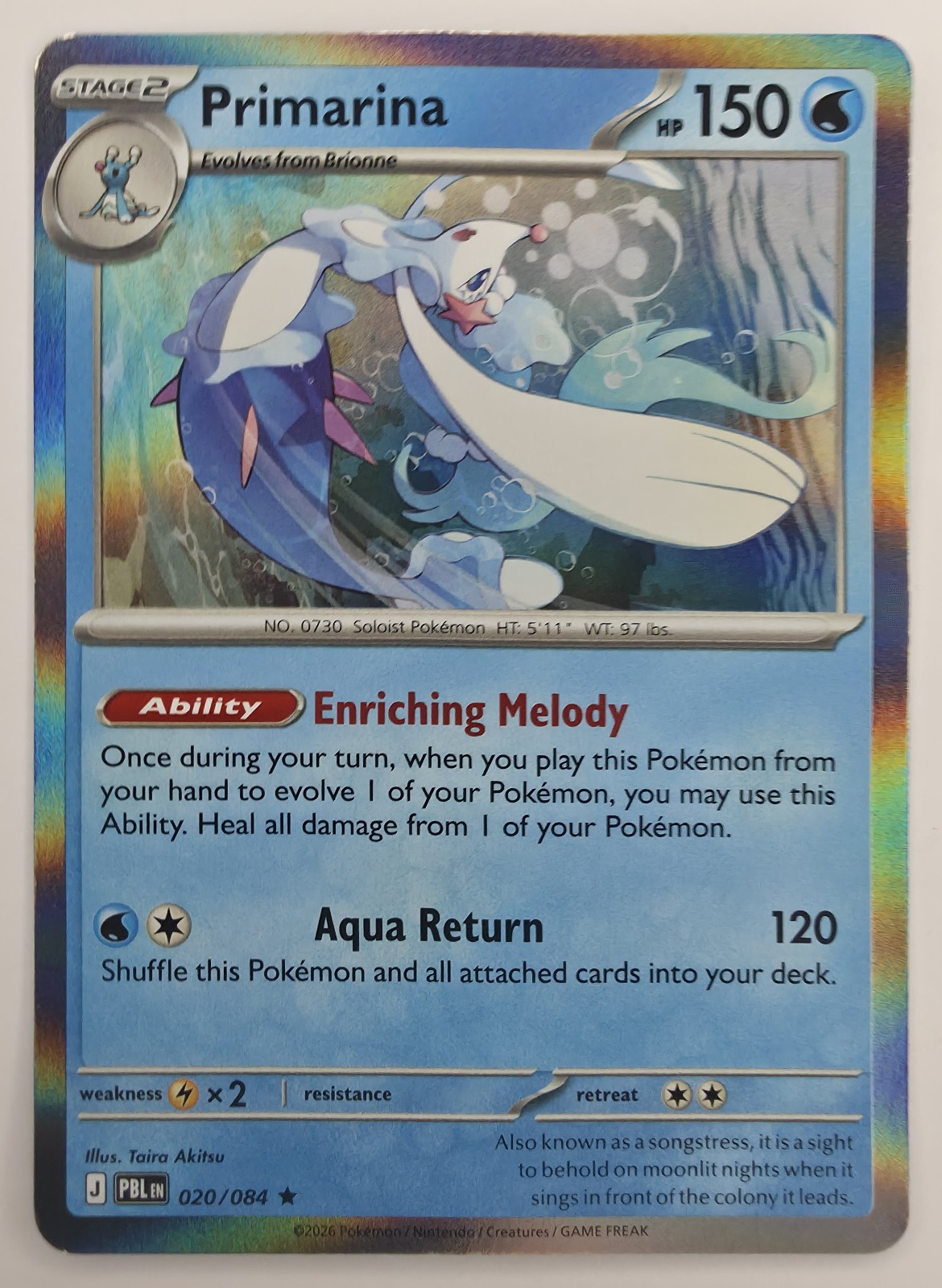 2026 Pokemon Pitch Black Primarina #020/084 Holo Rare front