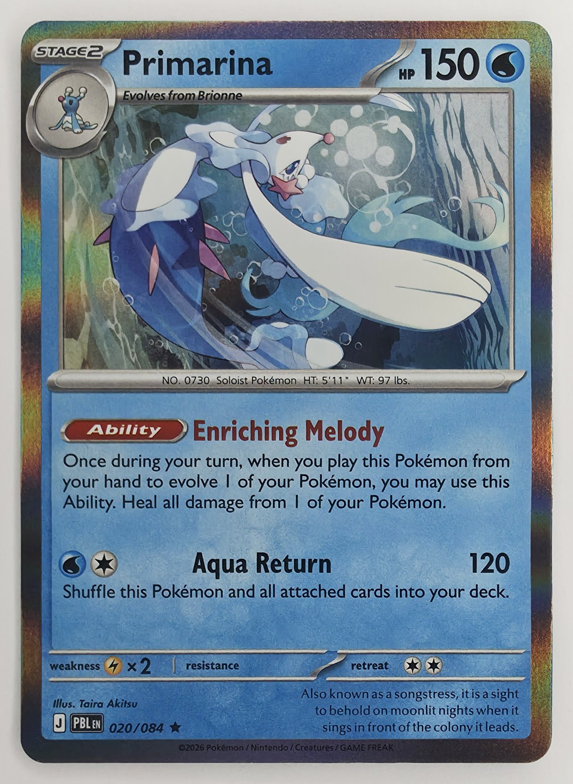 2026 Pokemon Pitch Black Primarina #020/084 Holo Rare front