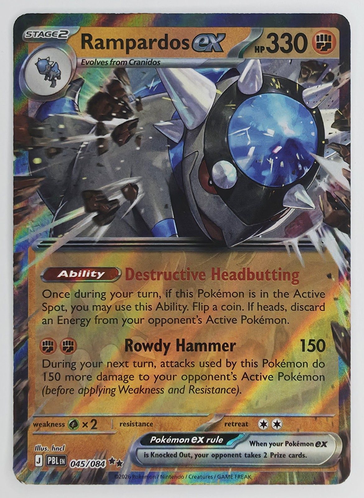 2026 Pokemon Pitch Black Rampardos ex #045/084 Double Rare Holo front