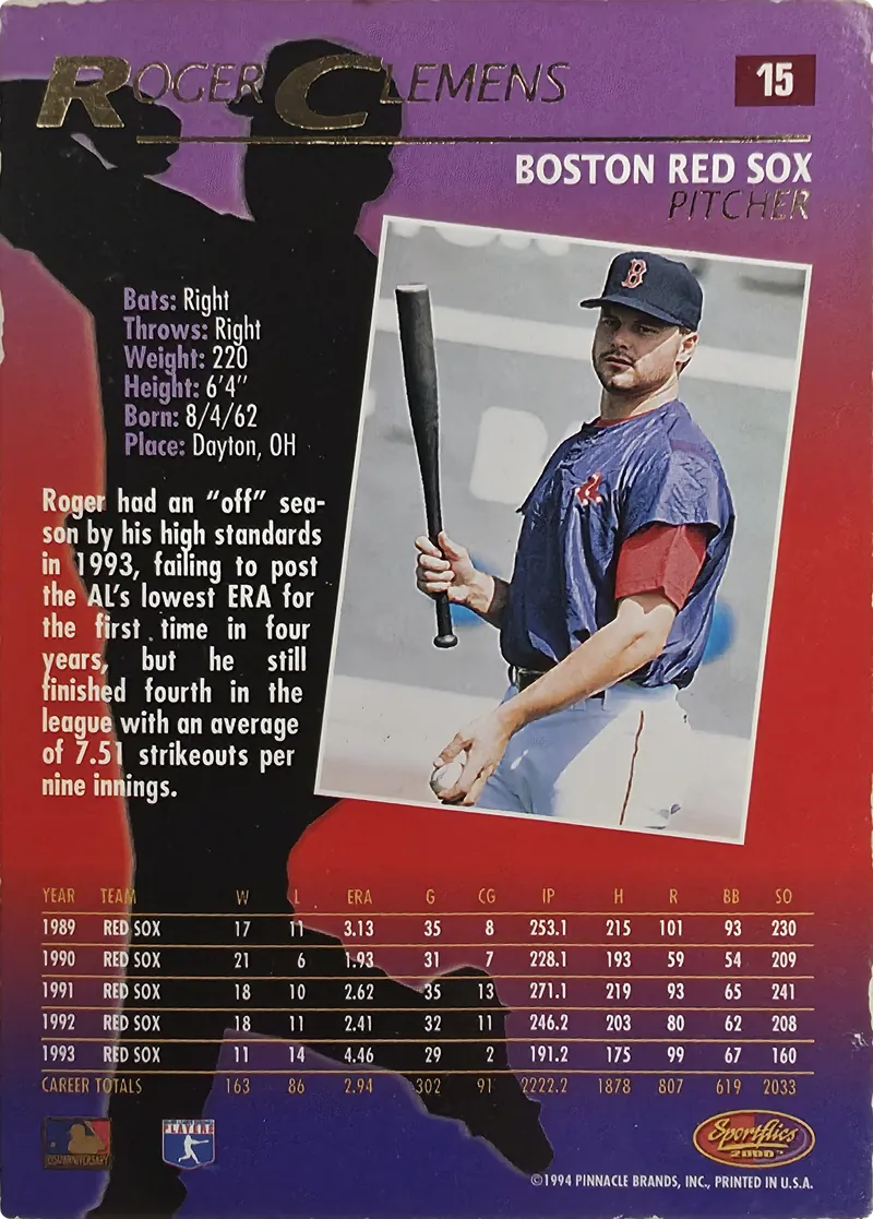 Roger Clemens #15, back