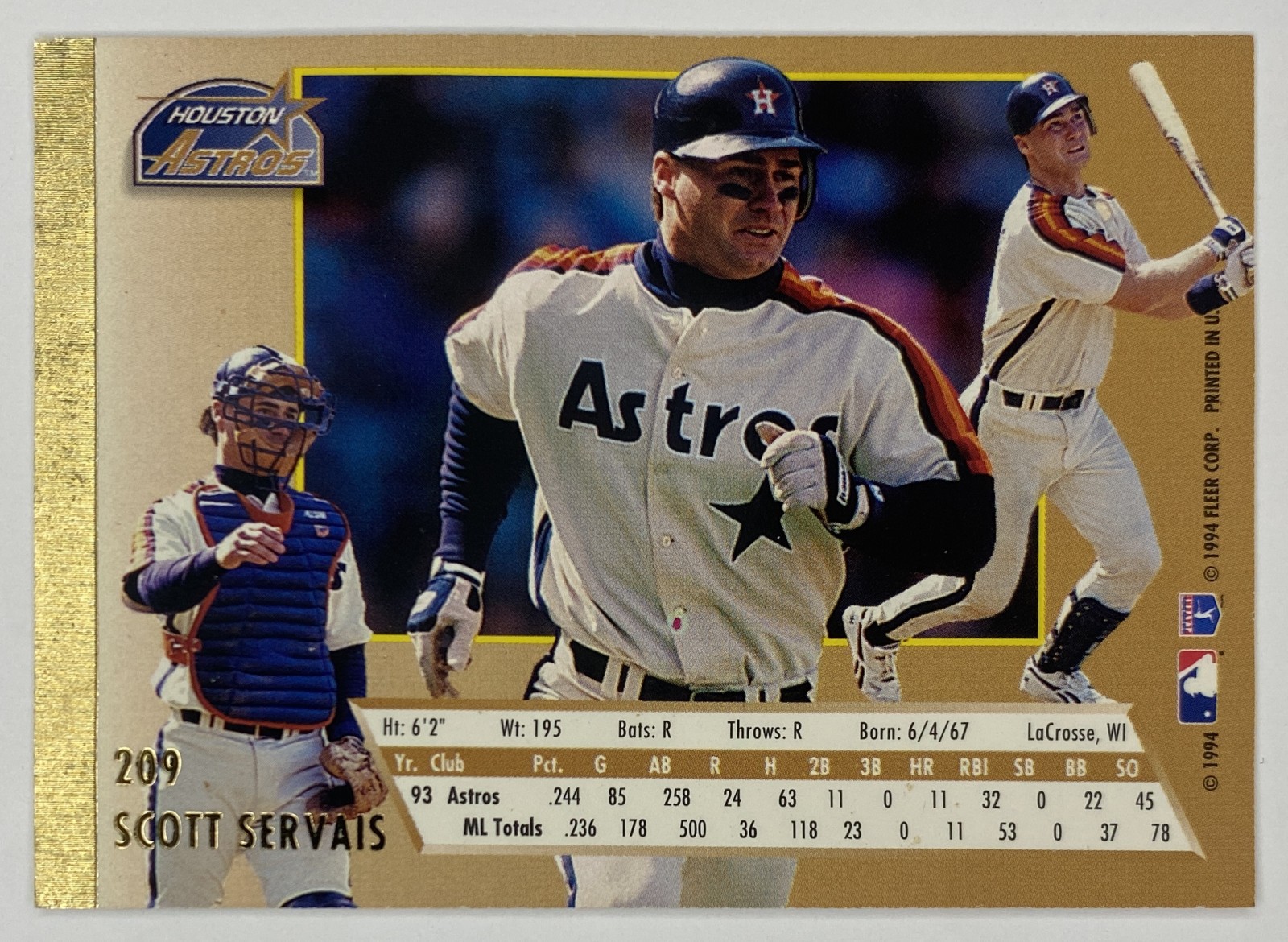 1994 Fleer Ultra Scott Servais #209 Houston Astros back