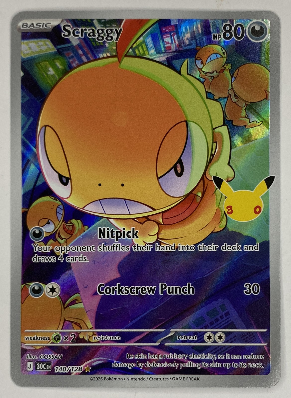 2026 Pokemon 30th Celebration Scraggy #140/128 Illustration Rare front