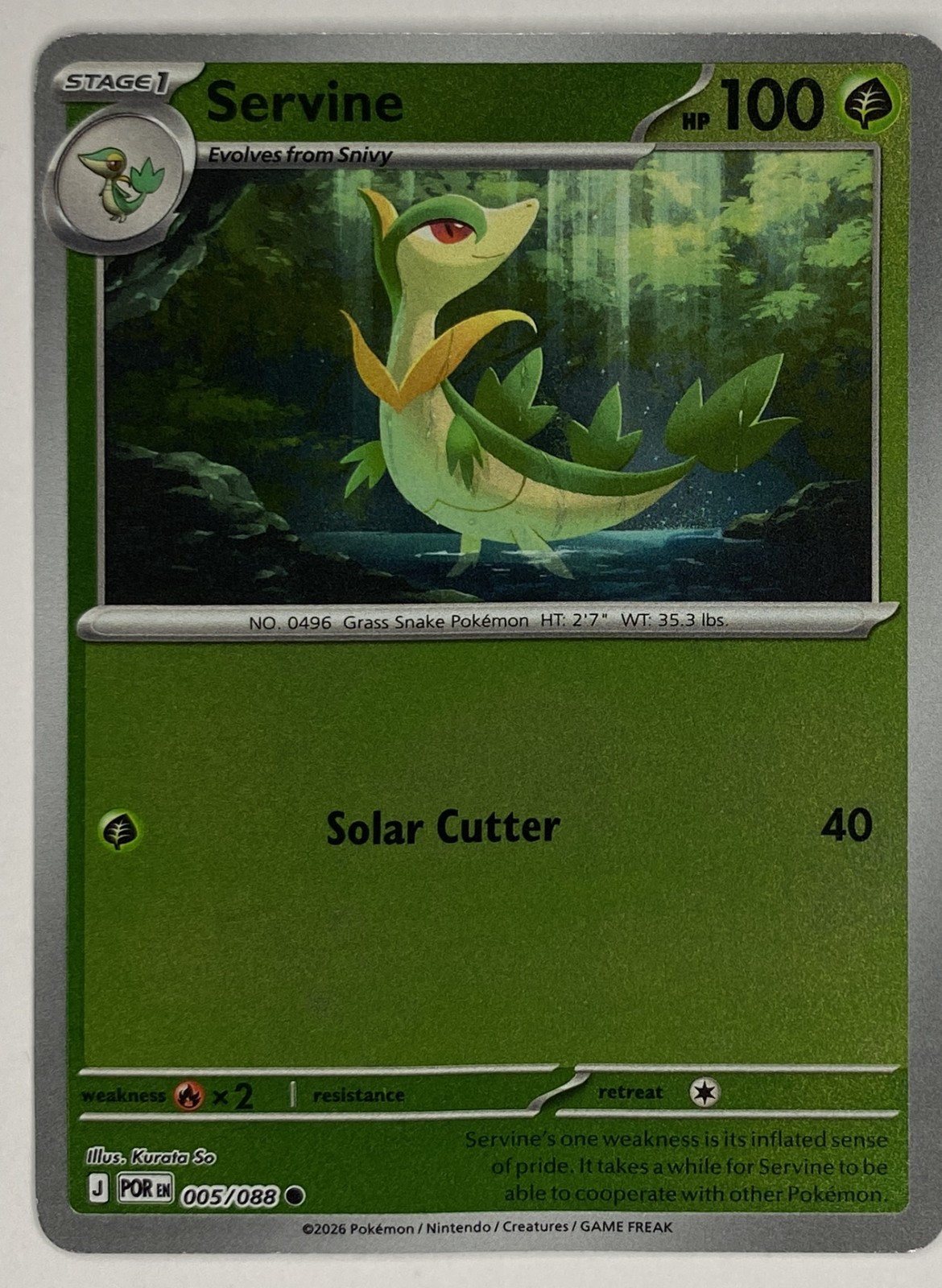 2026 Pokemon Perfect Order Servine #005/088 Reverse Holo Common front