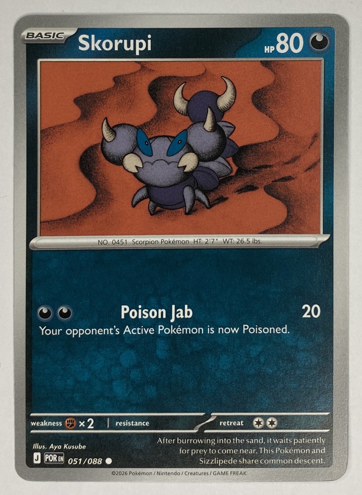 2026 Pokemon Perfect Order Skorupi #051/088 Common front
