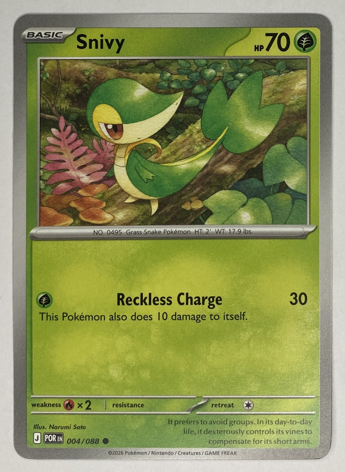 2026 Pokemon Perfect Order Snivy #004/088 Common front