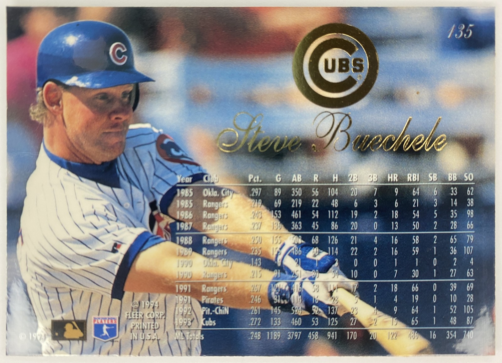 1994 Flair Steve Buechele #135 Chicago Cubs back