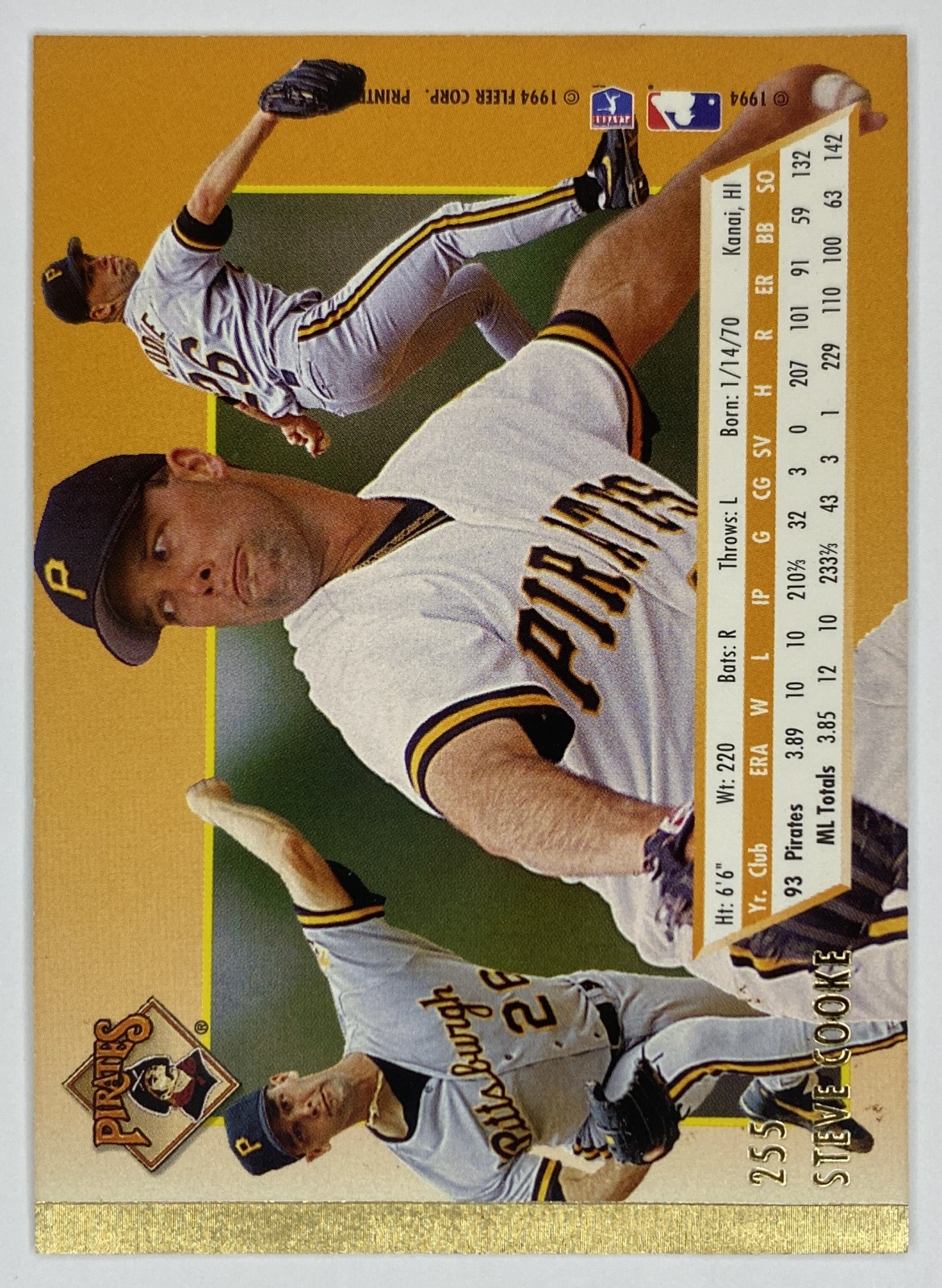 1994 Fleer Ultra Steve Cooke #255 Pittsburgh Pirates back