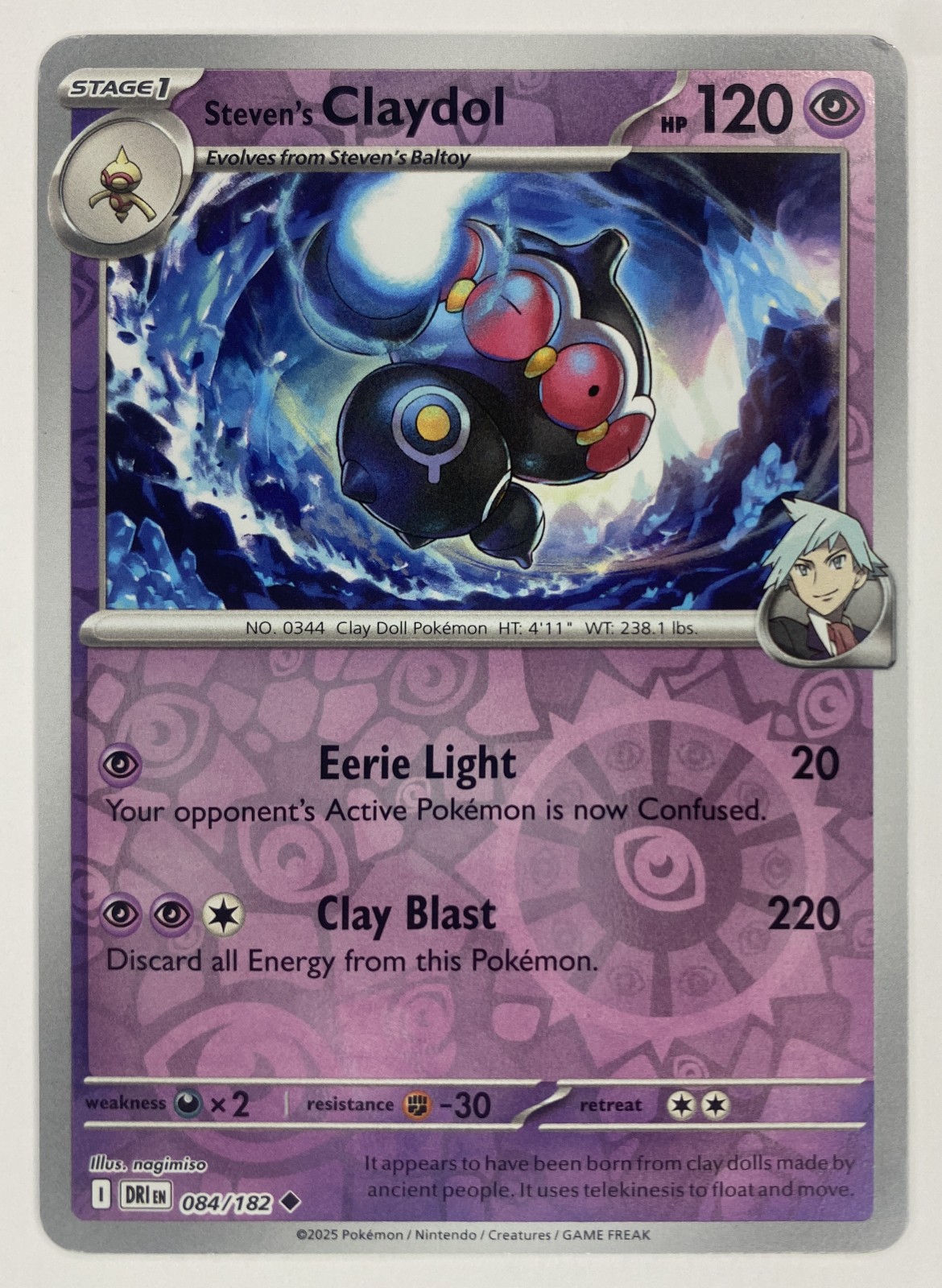 2025 Pokemon Destined Rivals Steven's Claydol #084/182 Reverse Holo Uncommon front