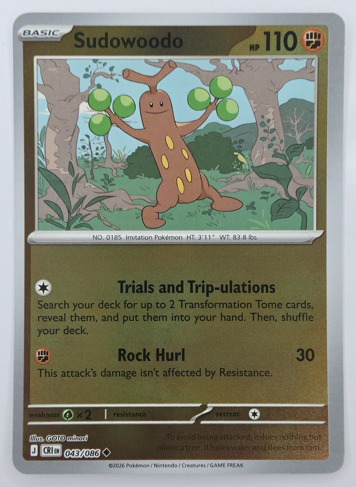 2026 Pokemon Chaos Rising Sudowoodo #043/086 Reverse Holo Uncommon front