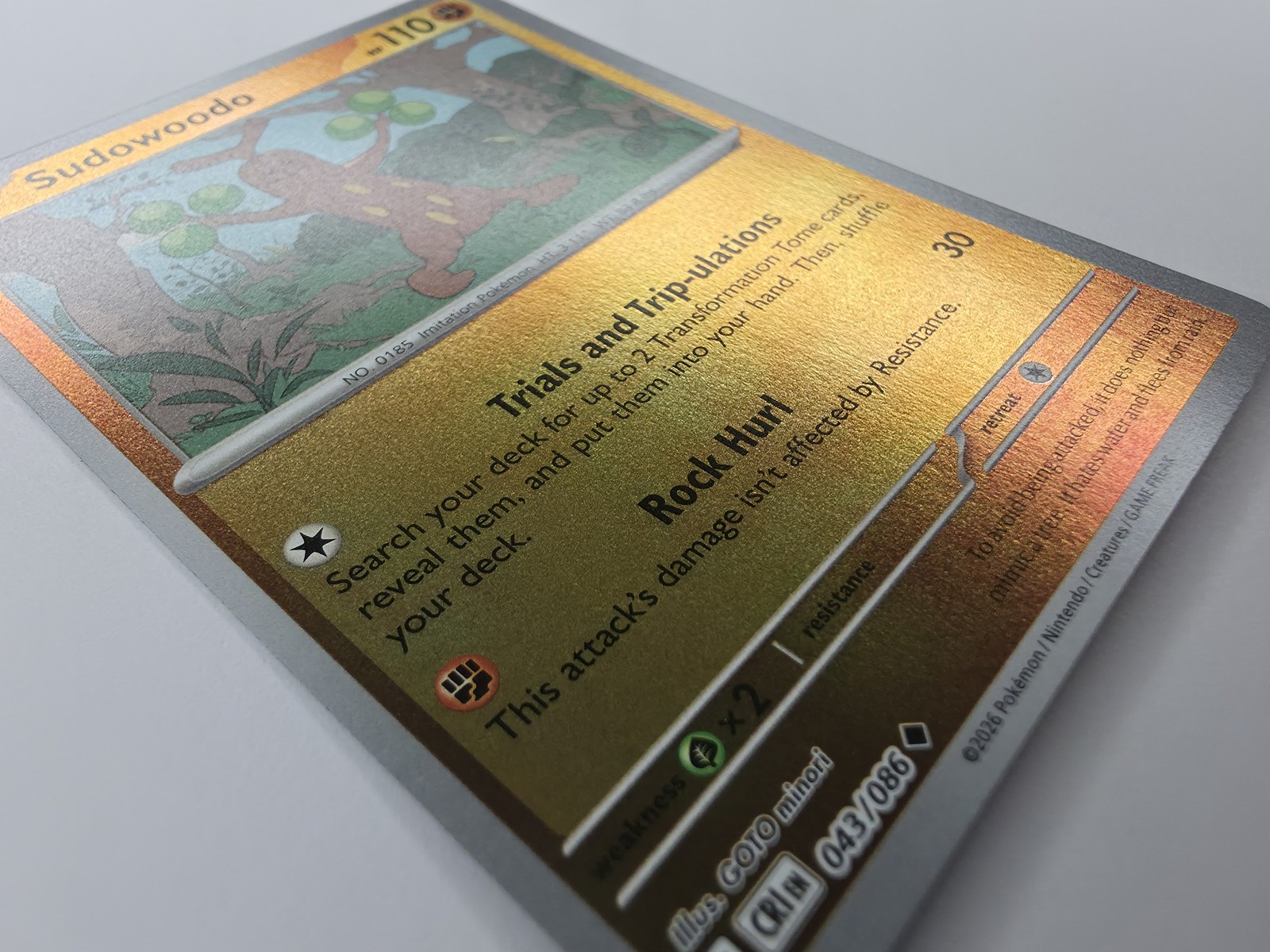 2026 Pokemon Chaos Rising Sudowoodo #043/086 Reverse Holo Uncommon photo 3