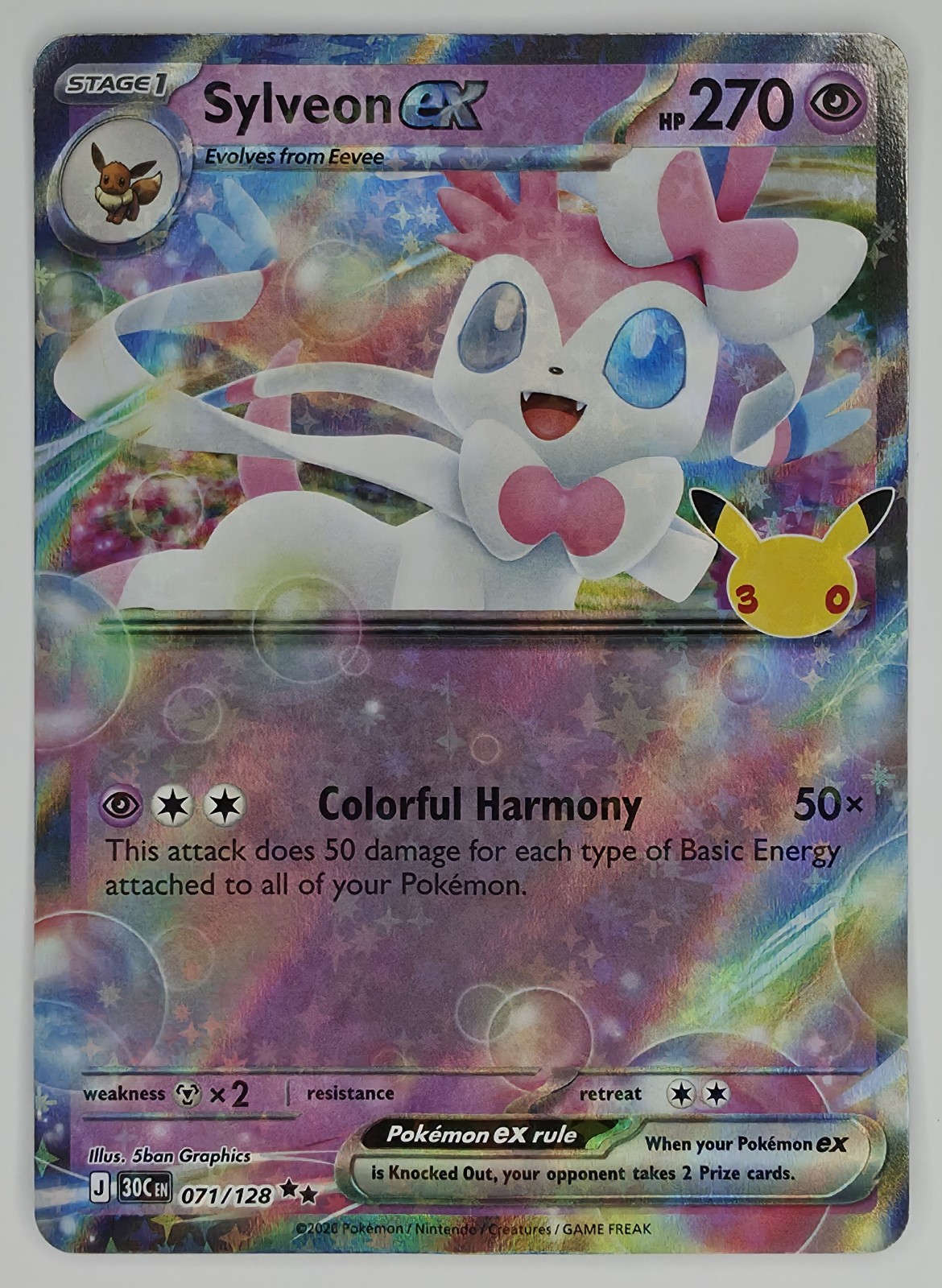 2026 Pokemon 30th Celebration Sylveon ex #071/128 Double Rare Holo front