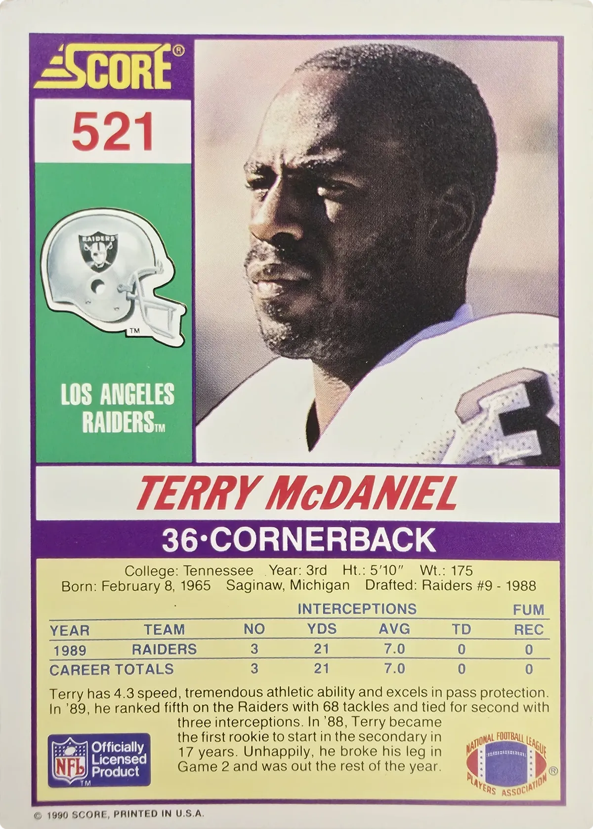 Terry McDaniel #521, back