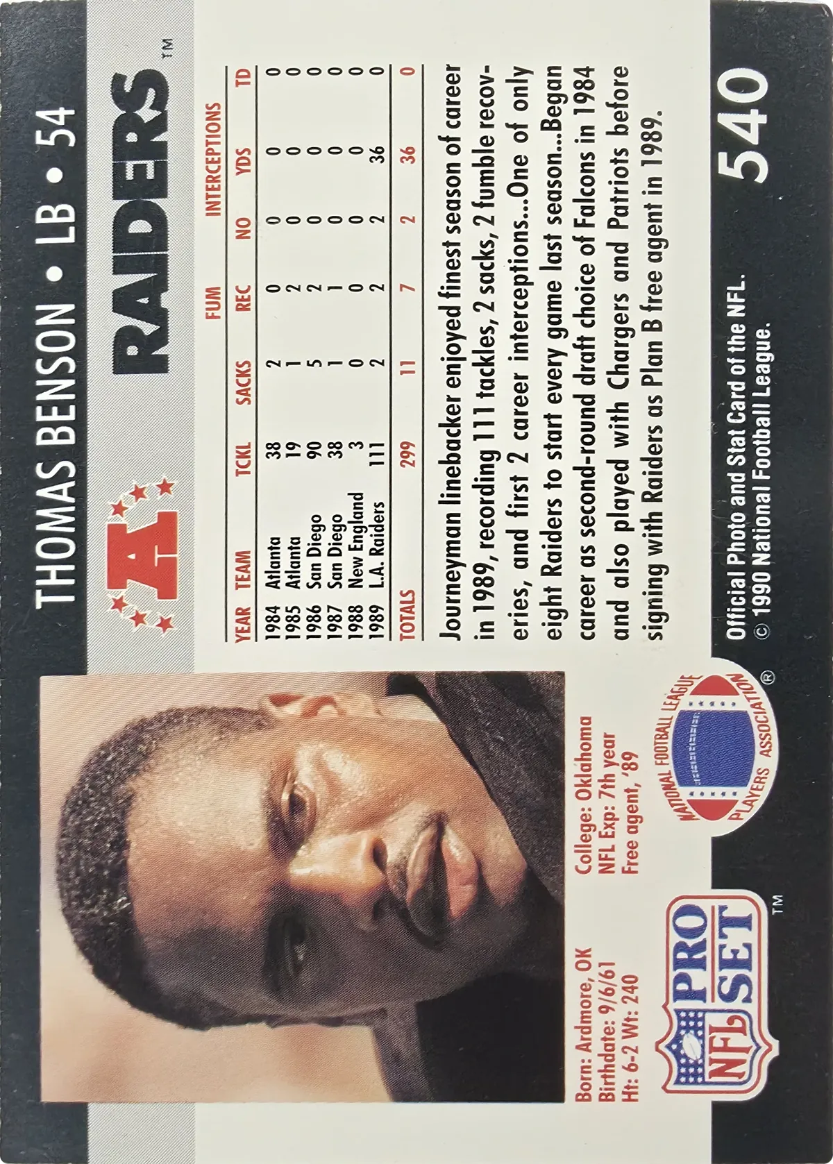 Thomas Benson #540, back