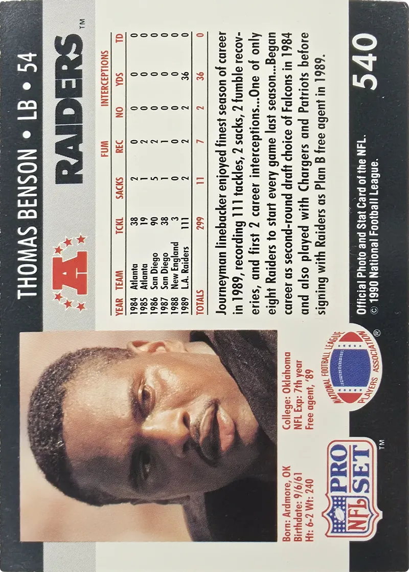 Thomas Benson #540, back