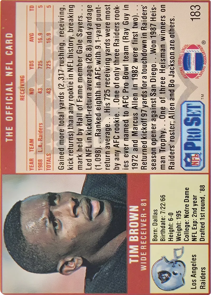 Tim Brown #183, back